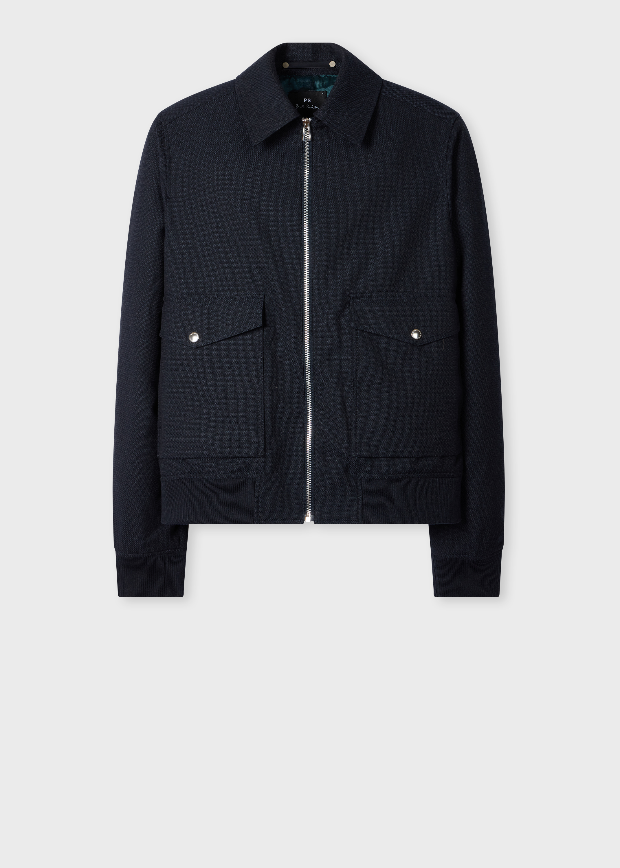 Men's Navy Cotton and Wool-Blend Textured Jacket