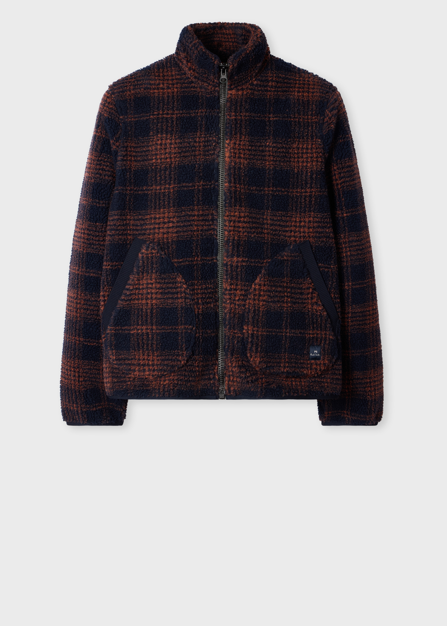 Men's Navy and Orange Check Zip Fleece Jacket