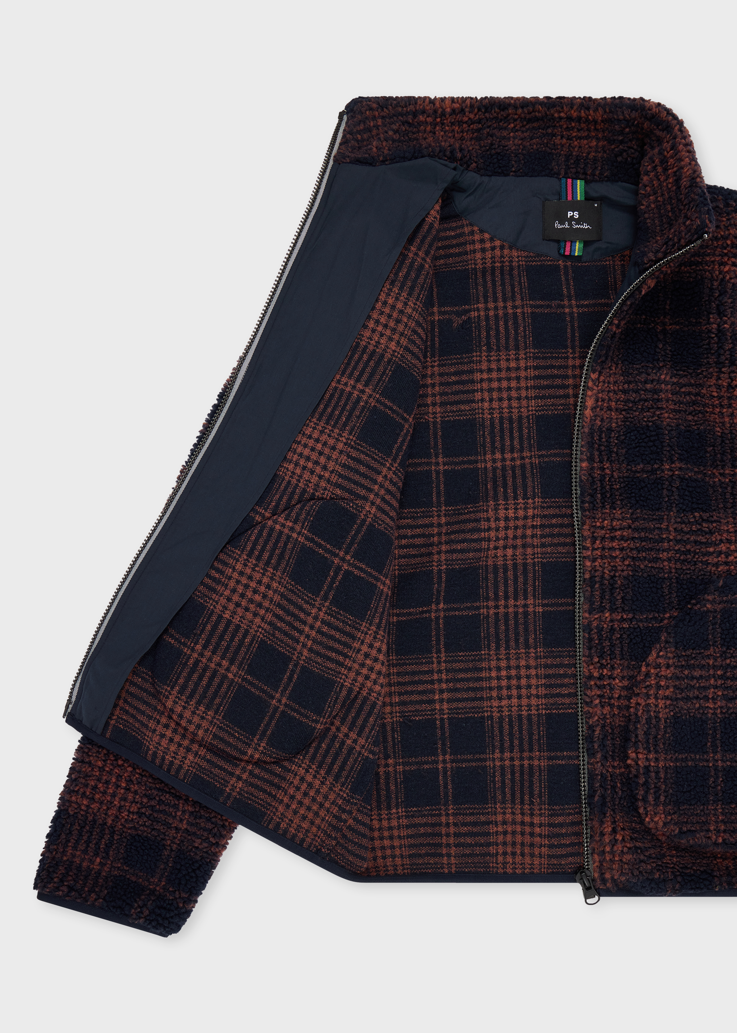 Men's Navy and Orange Check Zip Fleece Jacket