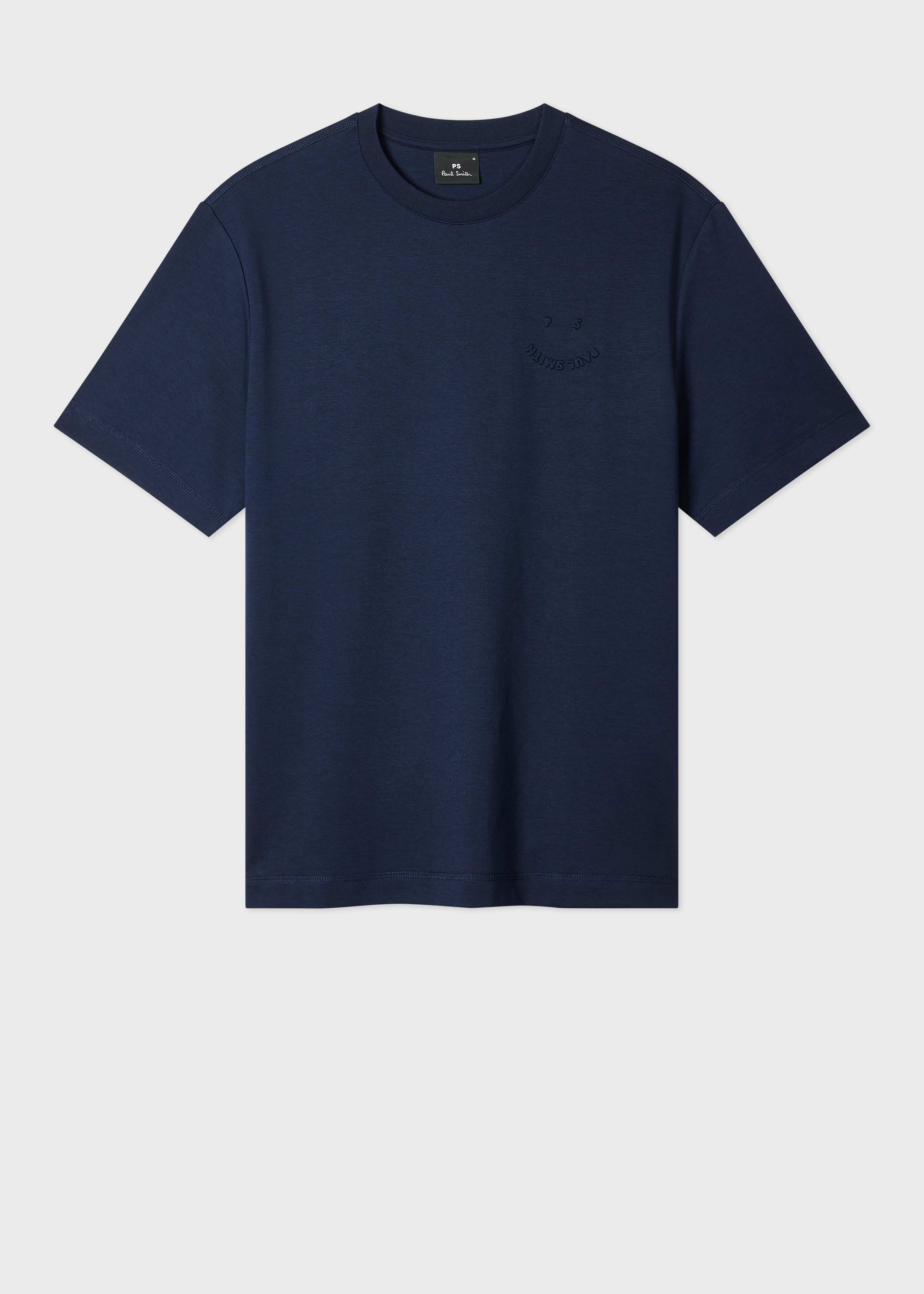 Men's Casual-Fit Navy Embossed 'Happy' T-Shirt