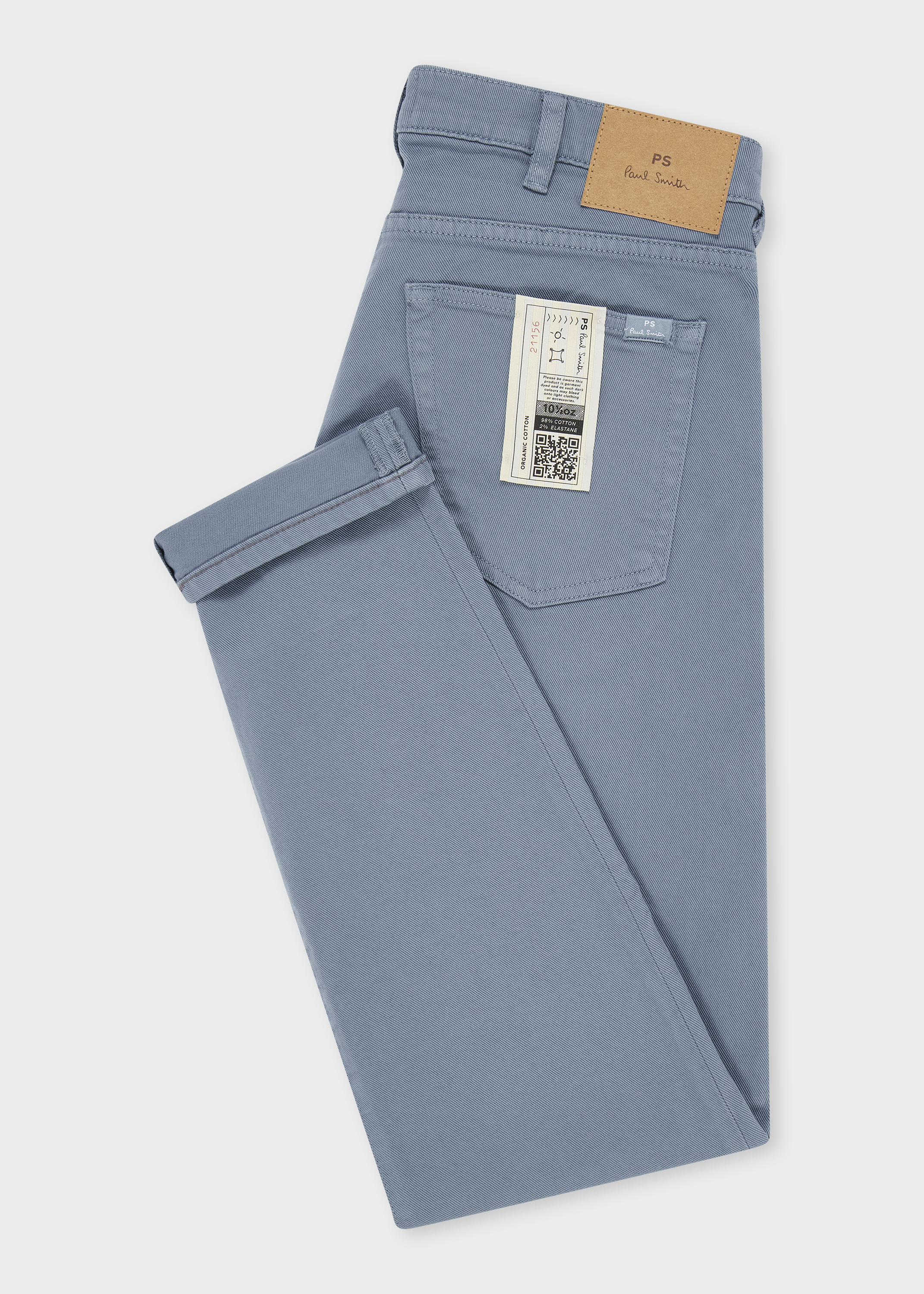 Men's Tapered-Fit Powder Blue Garment-Dyed Organic Cotton-Stretch