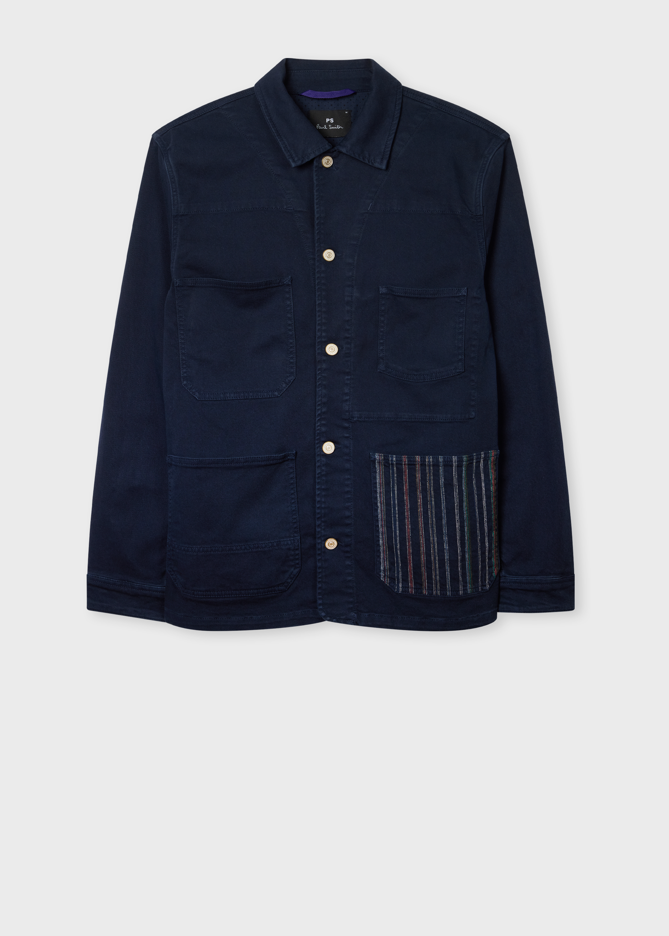 Men's Navy Stretch Cotton-Twill Embroidered Stripe Chore Jacket