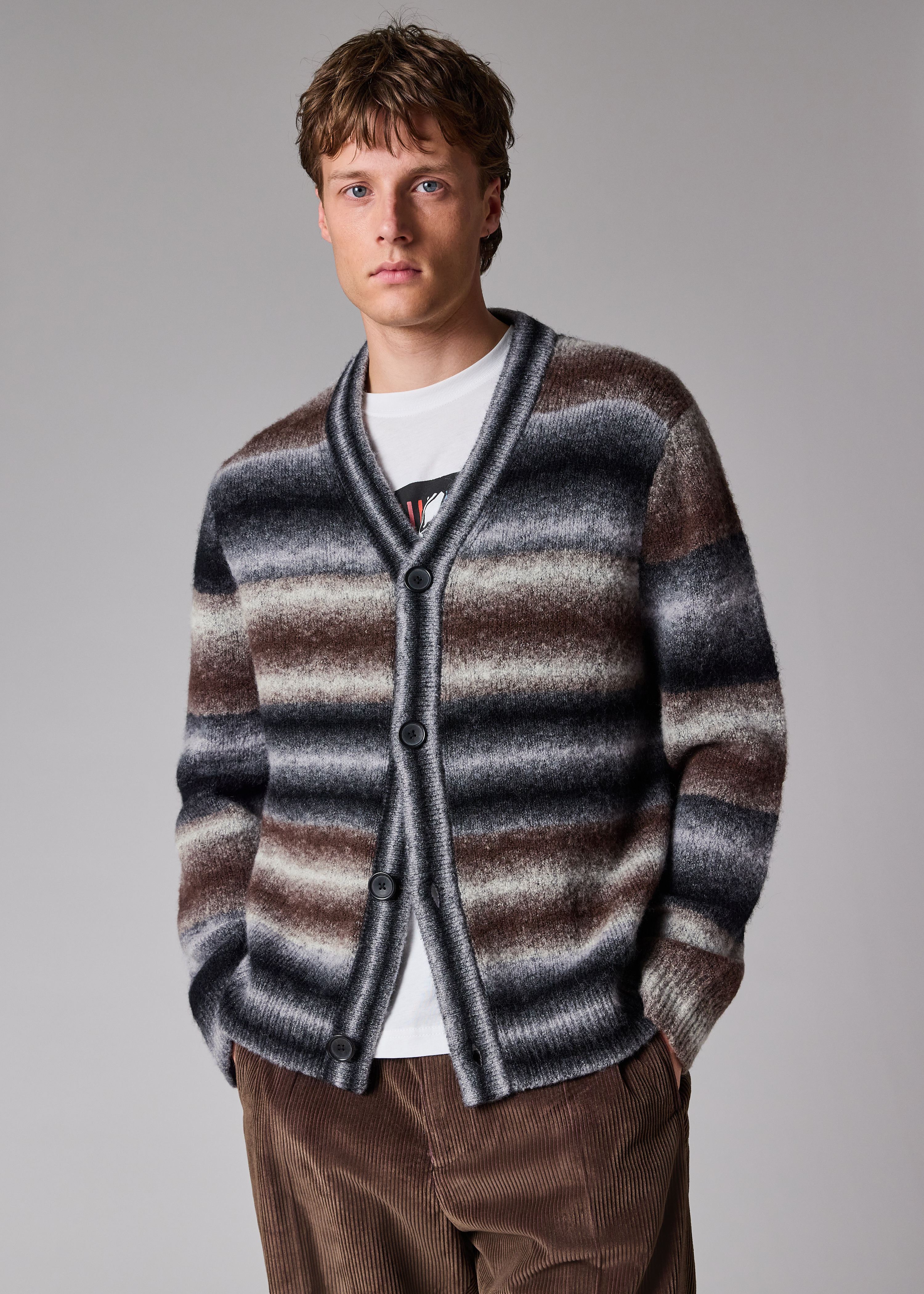 PS Paul Smith Brown and Black Faded Stripe Cardigan | King's Cross