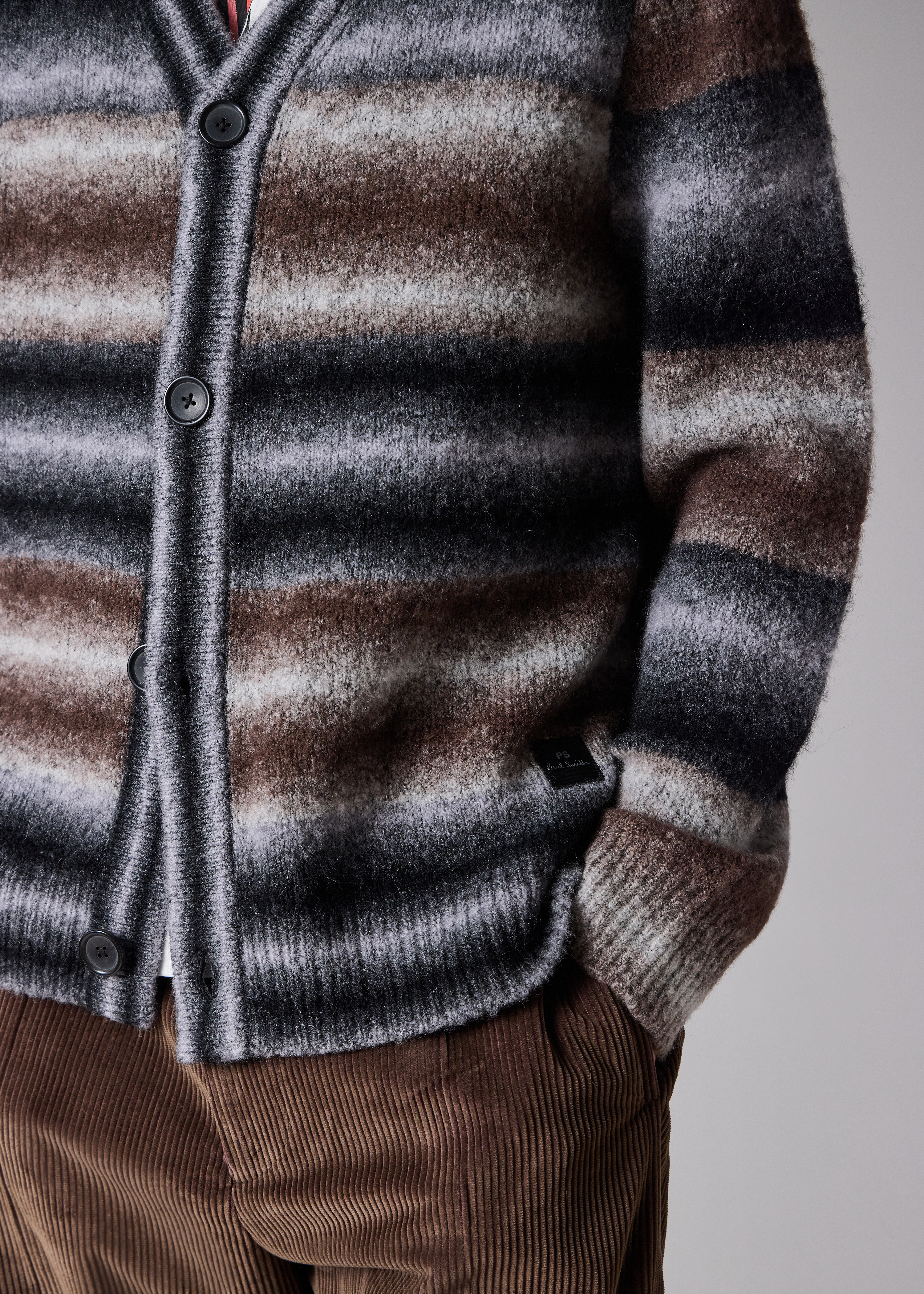 PS Paul Smith Brown and Black Faded Stripe Cardigan | King's Cross
