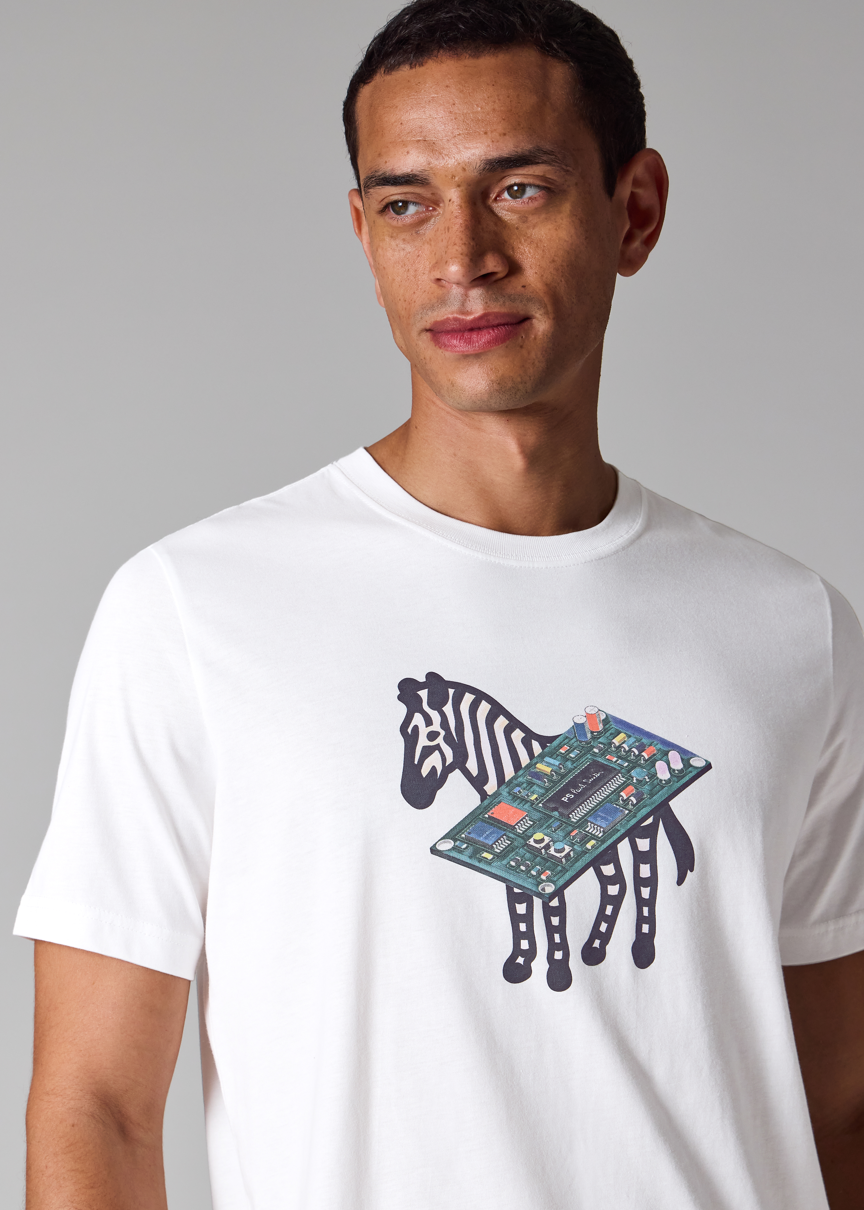 Men's White Circuit Print 'Zebra' T-Shirt