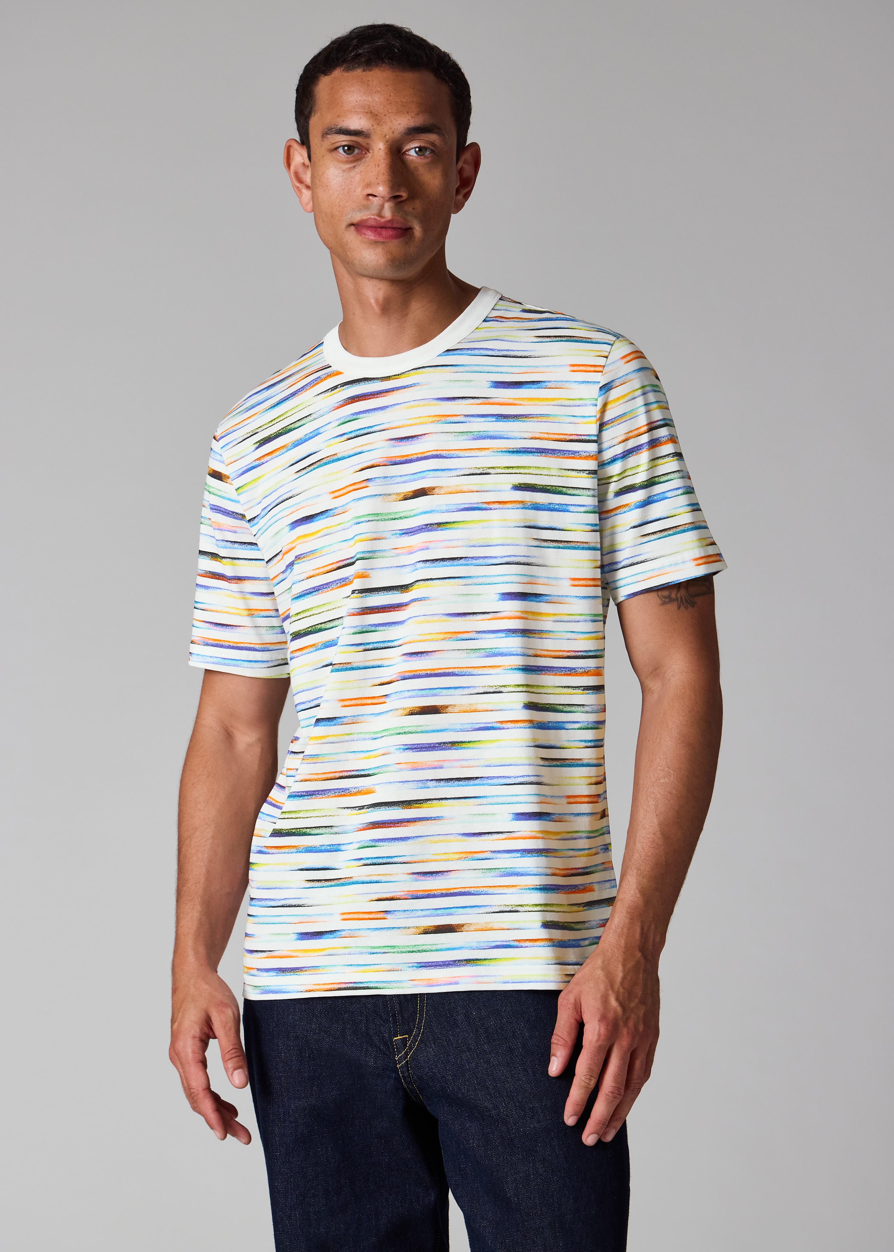 Men's White Multicolour Stripe T-Shirt