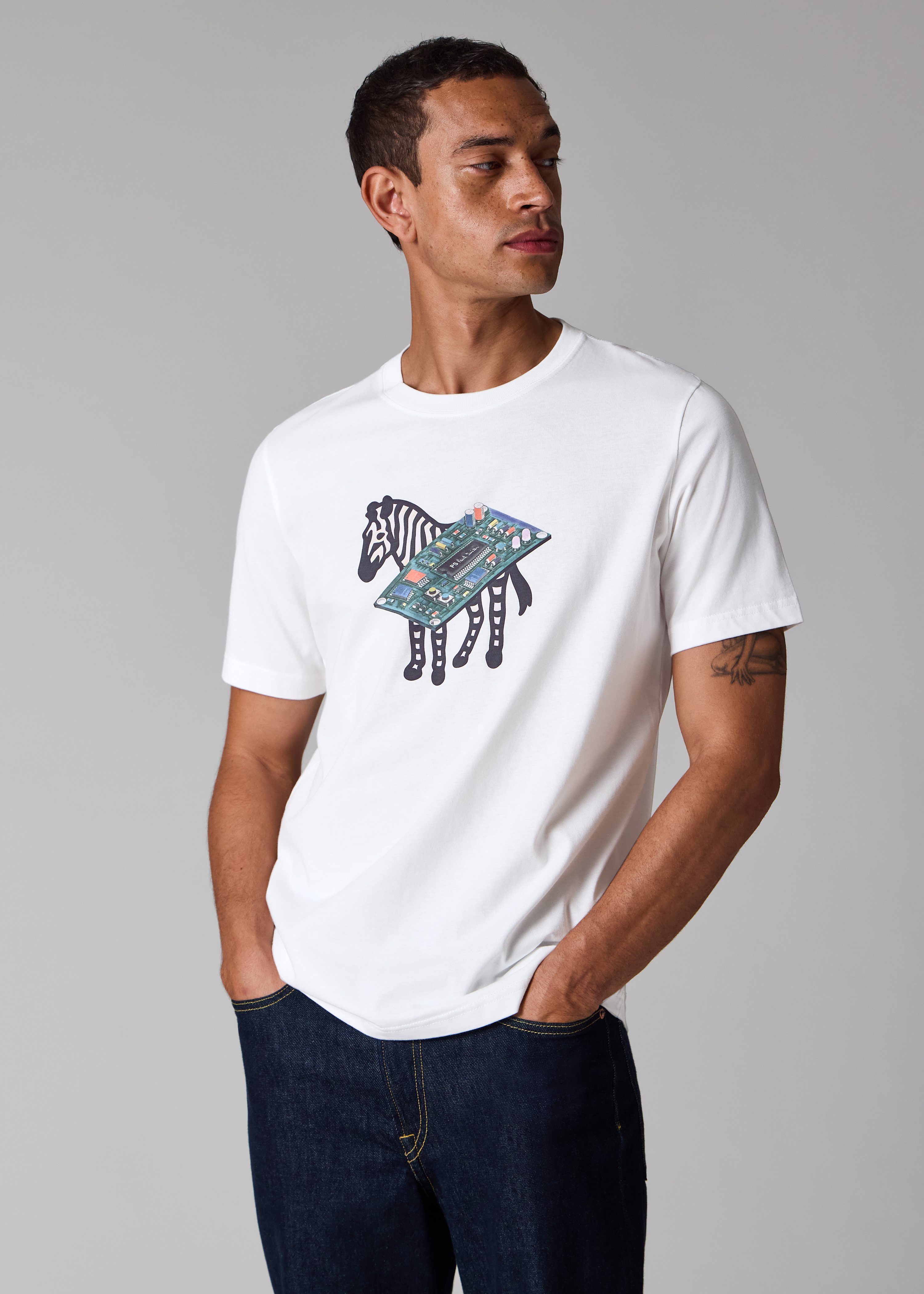 Men's White Circuit Print 'Zebra' T-Shirt