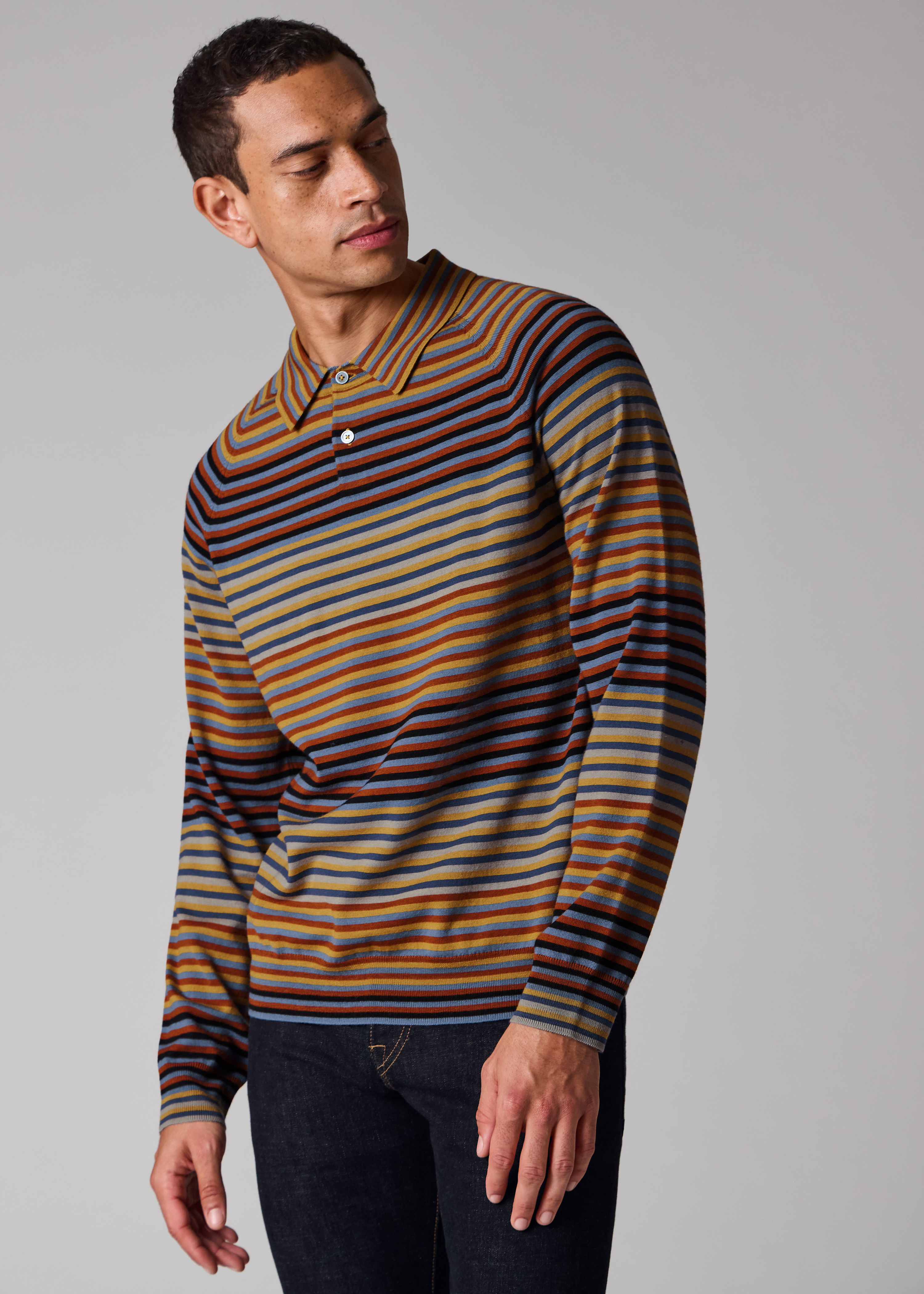 PS Paul Smith Blue Faded Stripe Merino Wool-Blend Cardigan