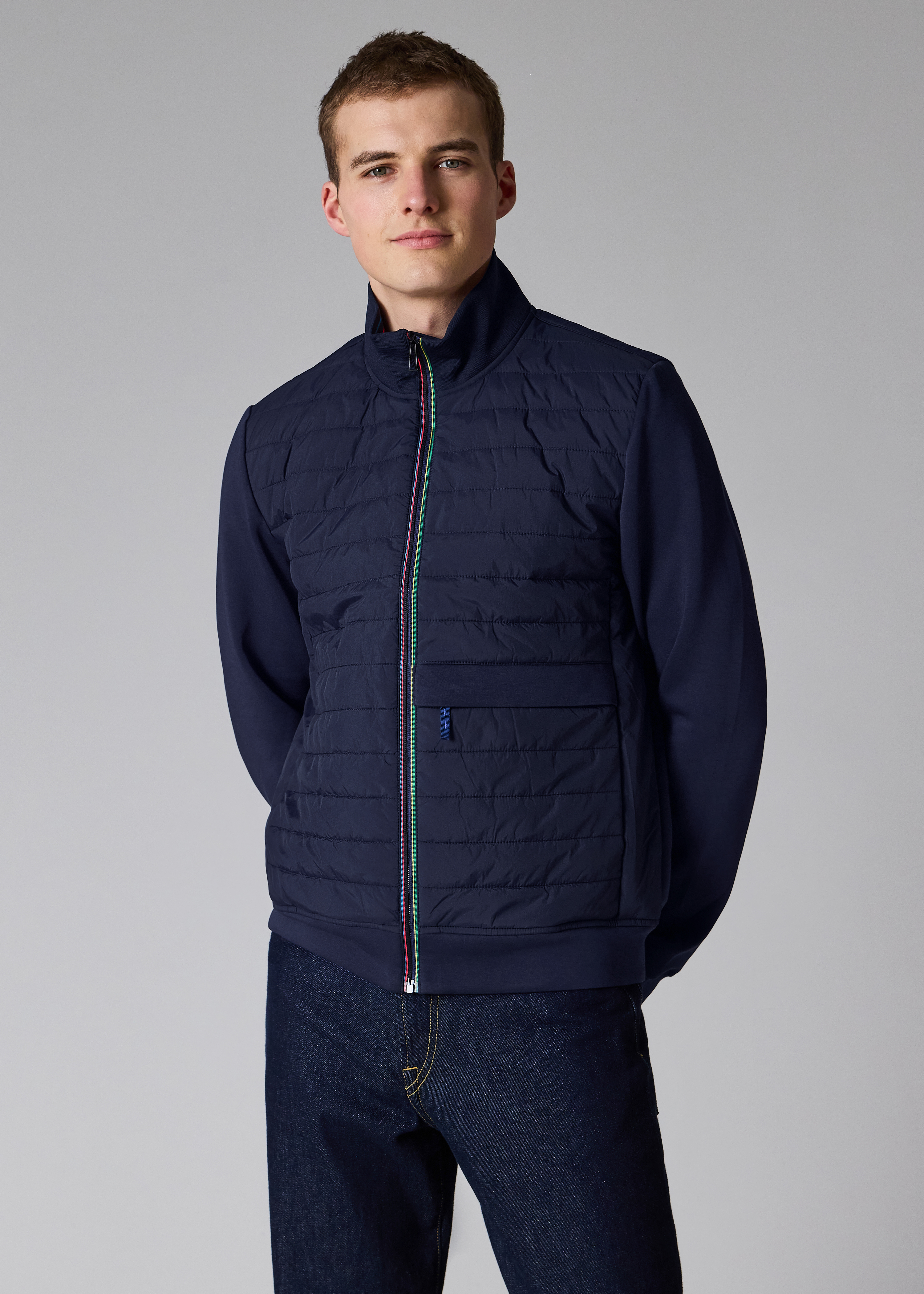 PS Paul Smith Navy Recycled-Nylon Mixed Media Short Jacket