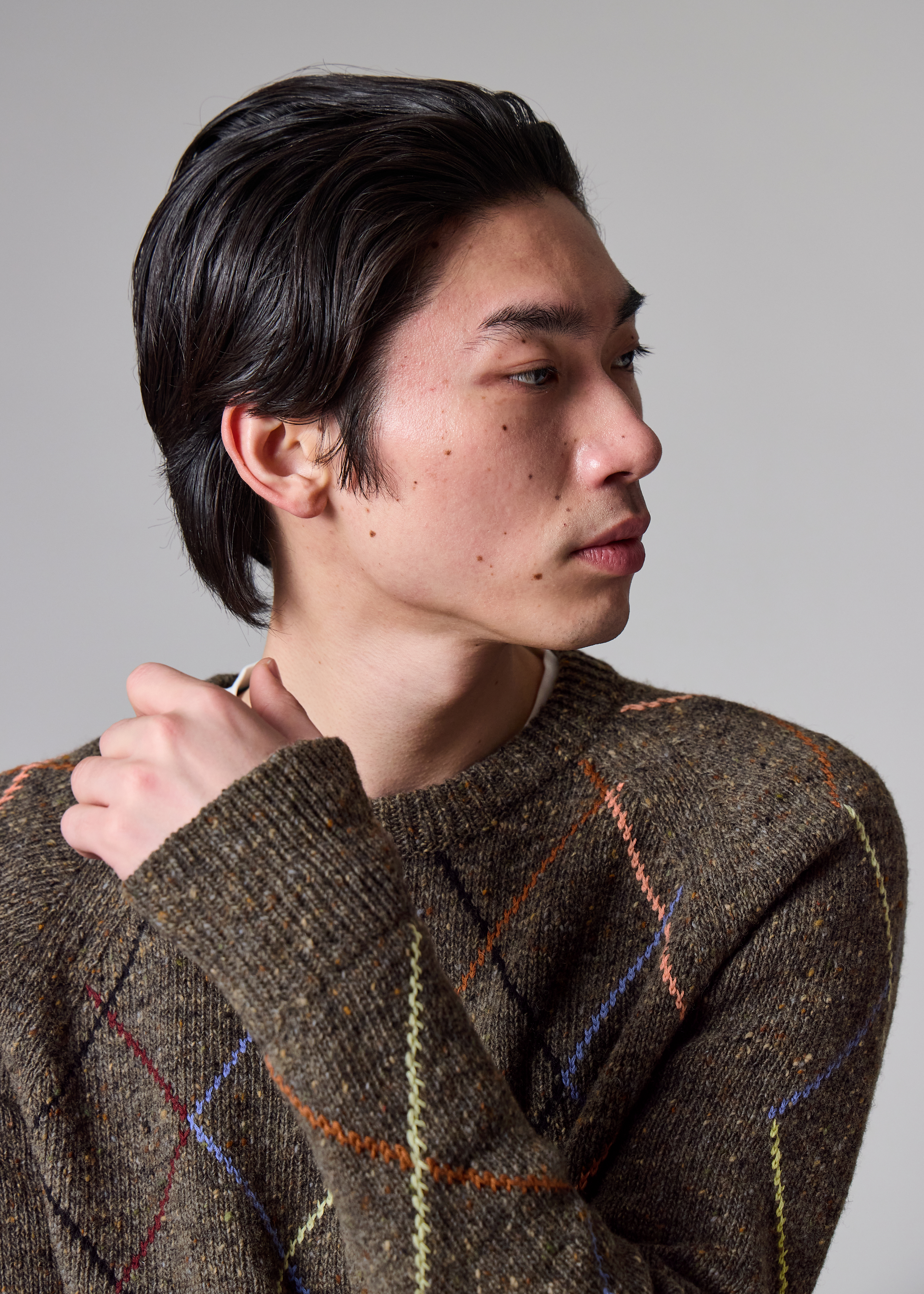 Men's Brown Flecked Wool-Blend Argyle Sweater