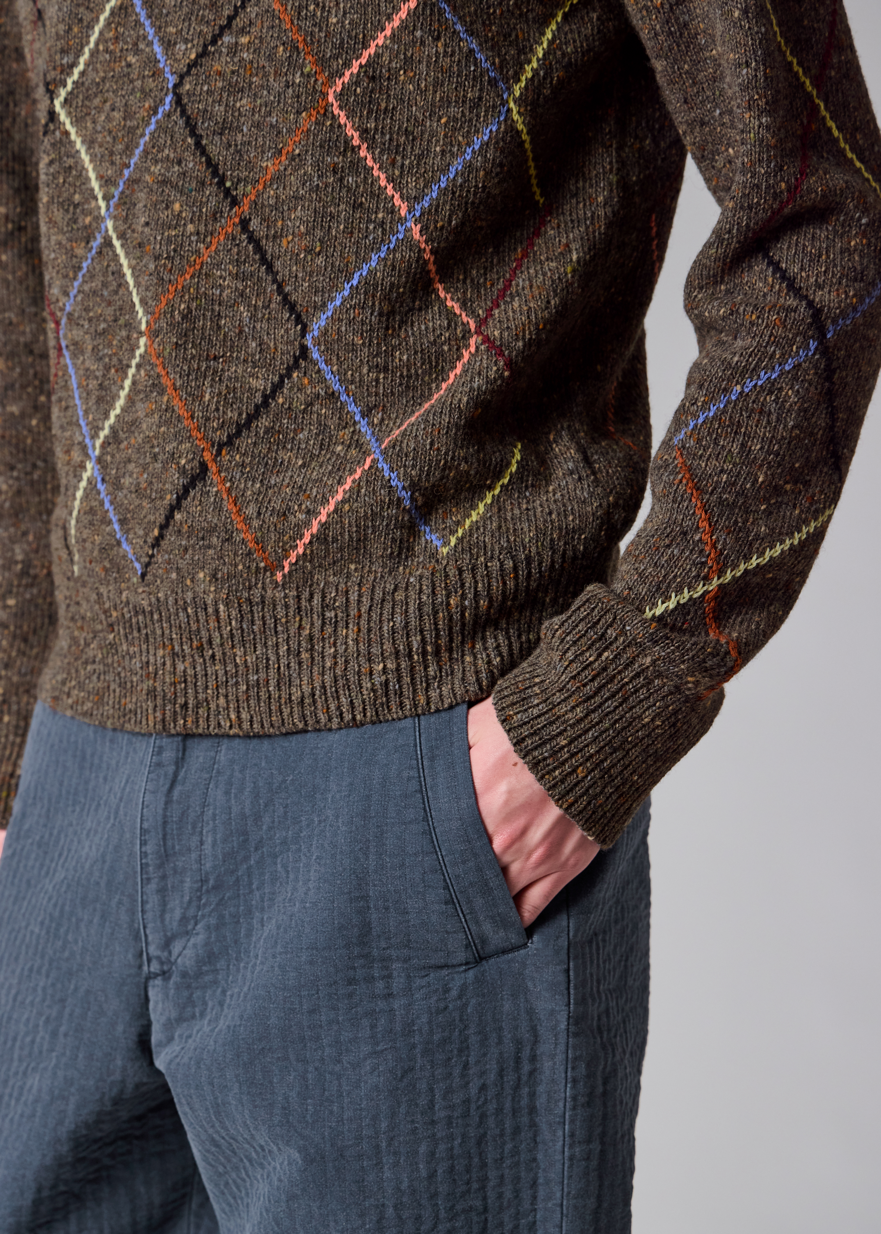 Men's Brown Flecked Wool-Blend Argyle Sweater