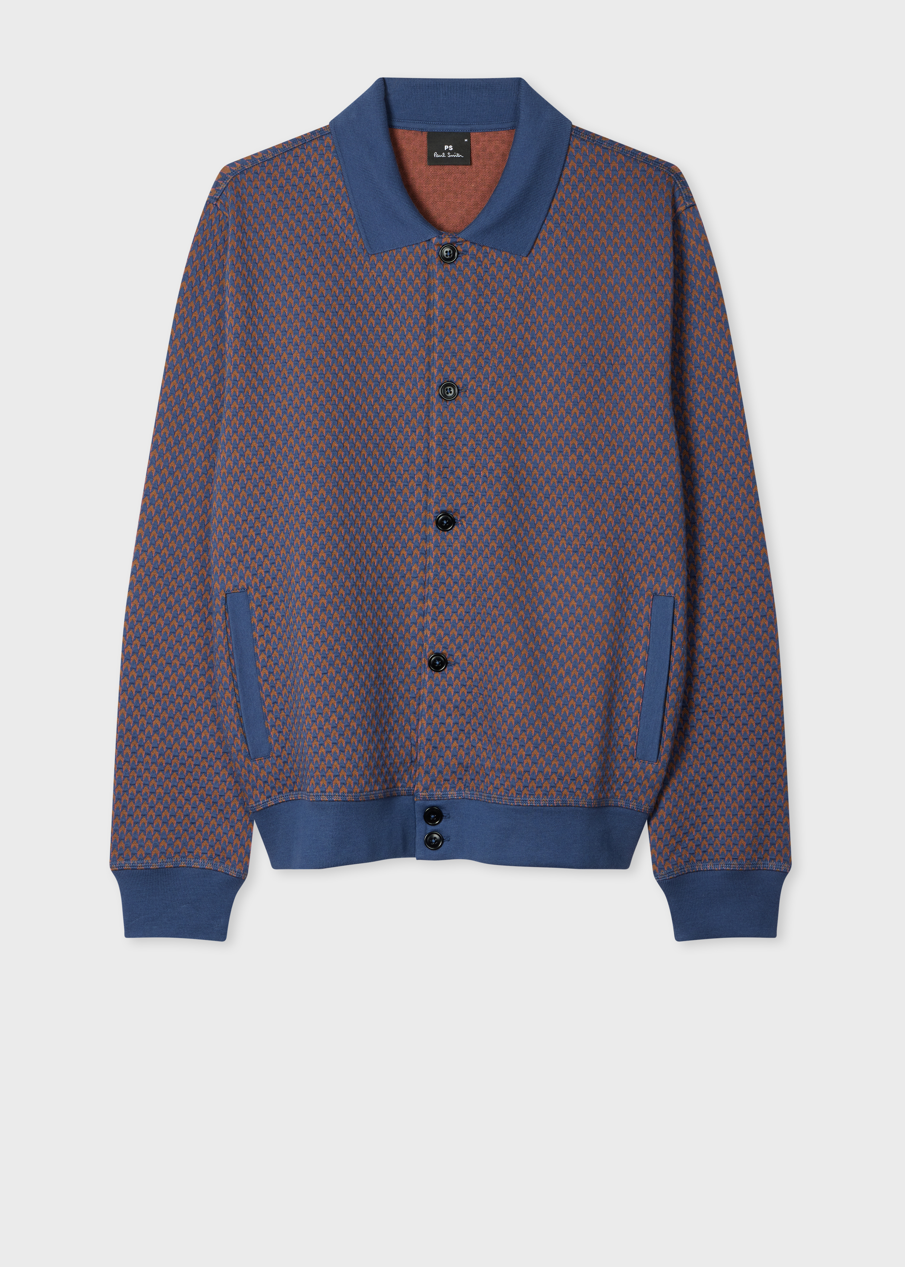 Dark Blue Cotton-Blend Jacquard Cardigan