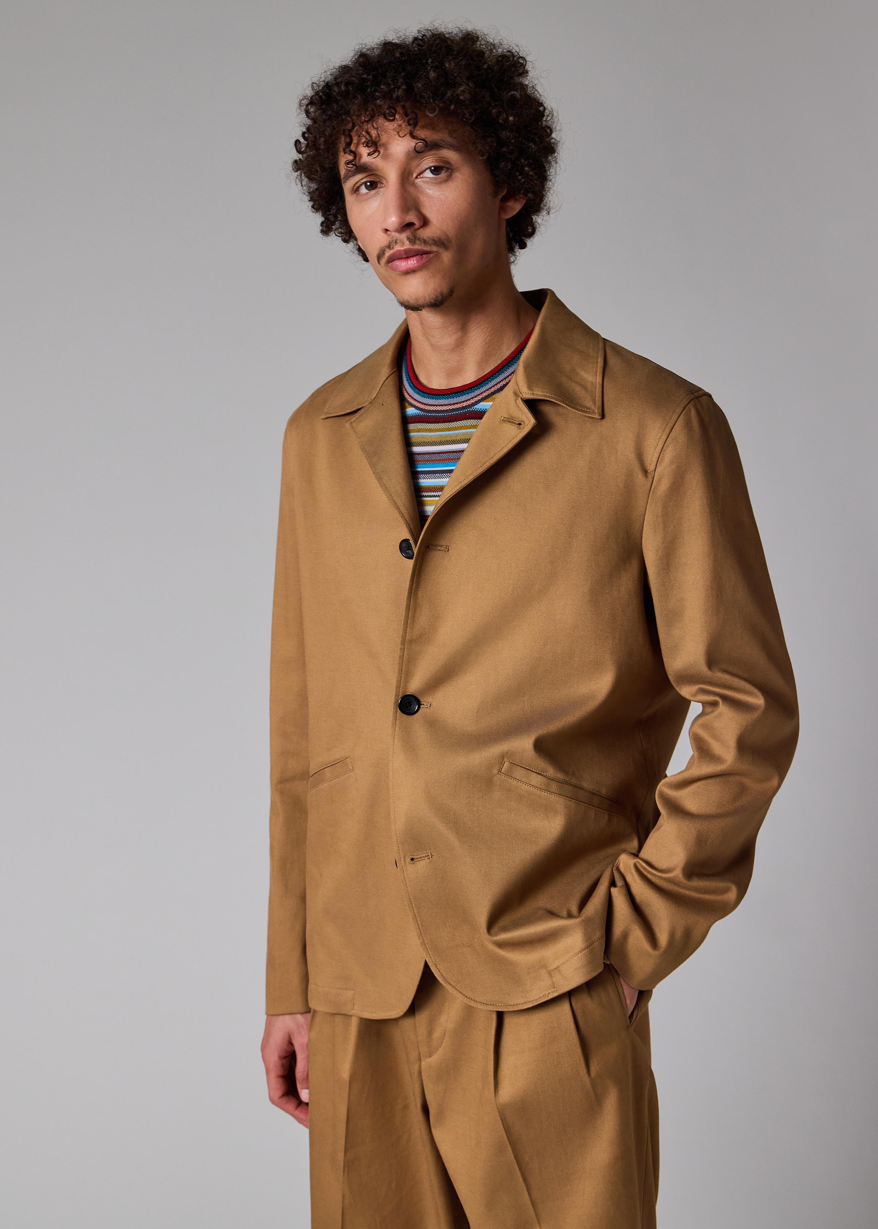 Paul Smith Tan Stretch Cotton-Twill Short Zip Jacket | King's Cross