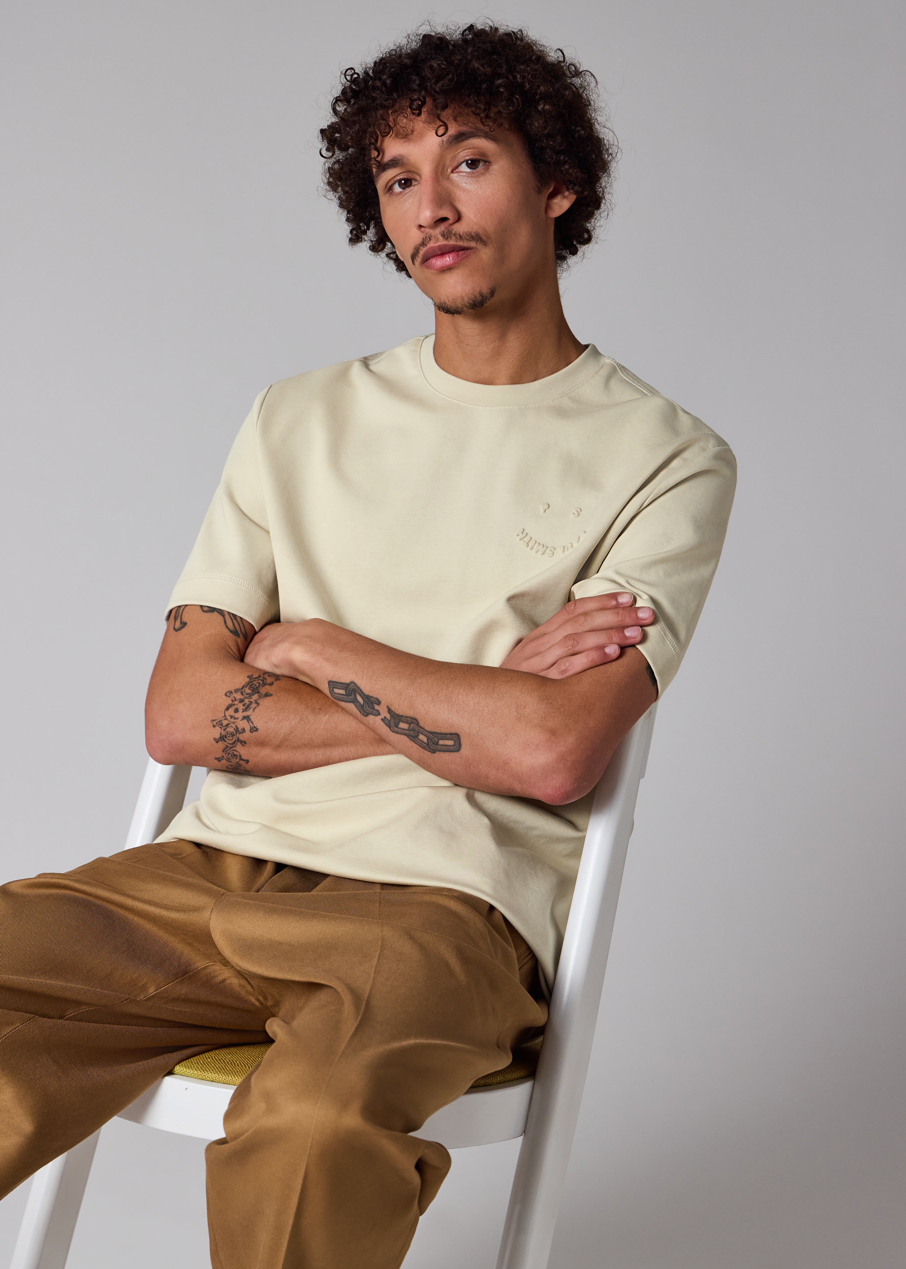 Men's Casual-Fit Rust Orange Embossed 'Happy' T-Shirt