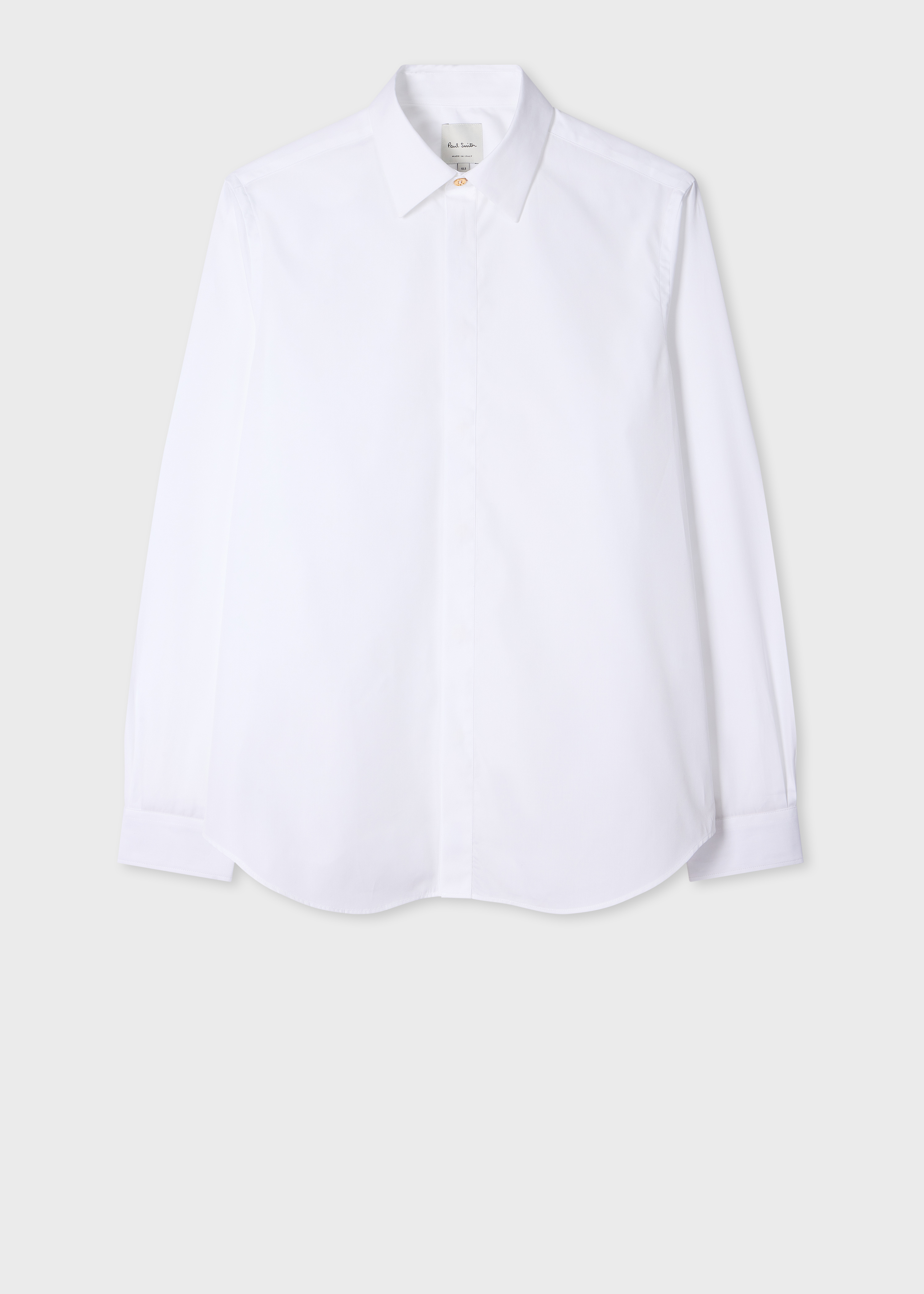 Men's Slim-Fit White Cotton-Poplin Fly-Front Shirt