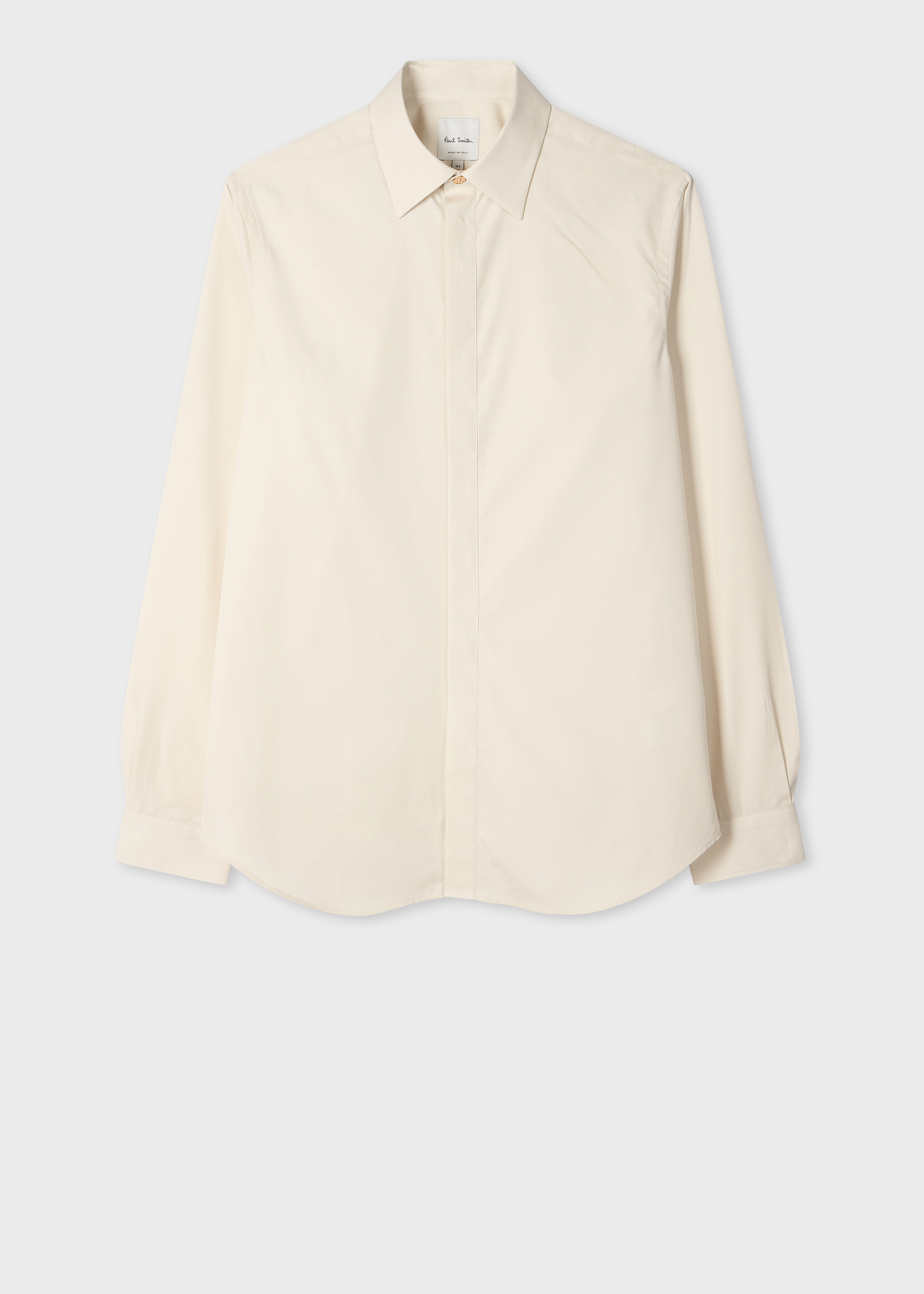 Men's Slim-Fit White Cotton-Poplin Fly-Front Shirt
