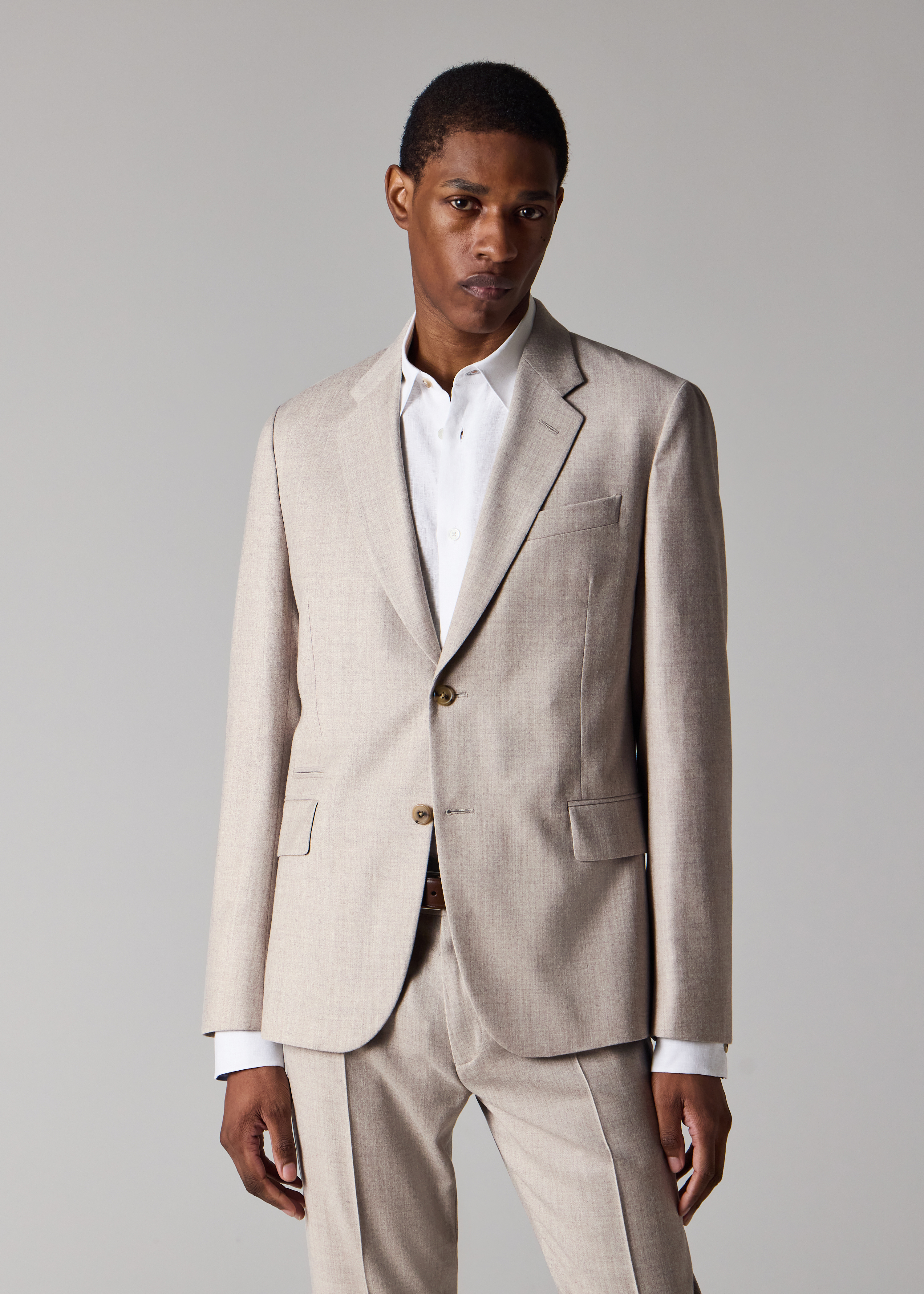 Tailored-Fit Beige Overdyed Wool-Cashmere Flannel Blazer primary image