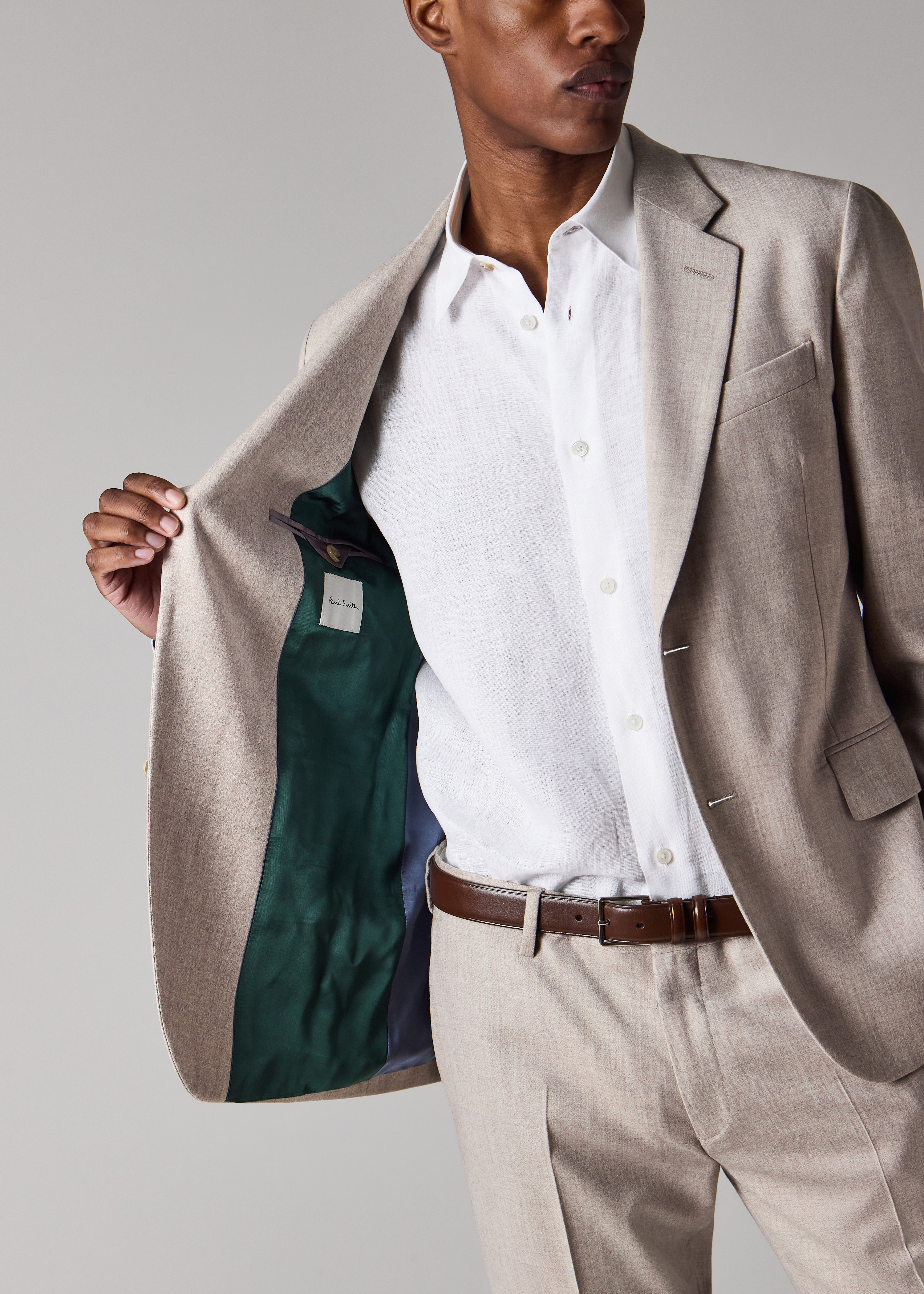 Tailored-Fit Beige Overdyed Wool-Cashmere Flannel Blazer thumbnail 3