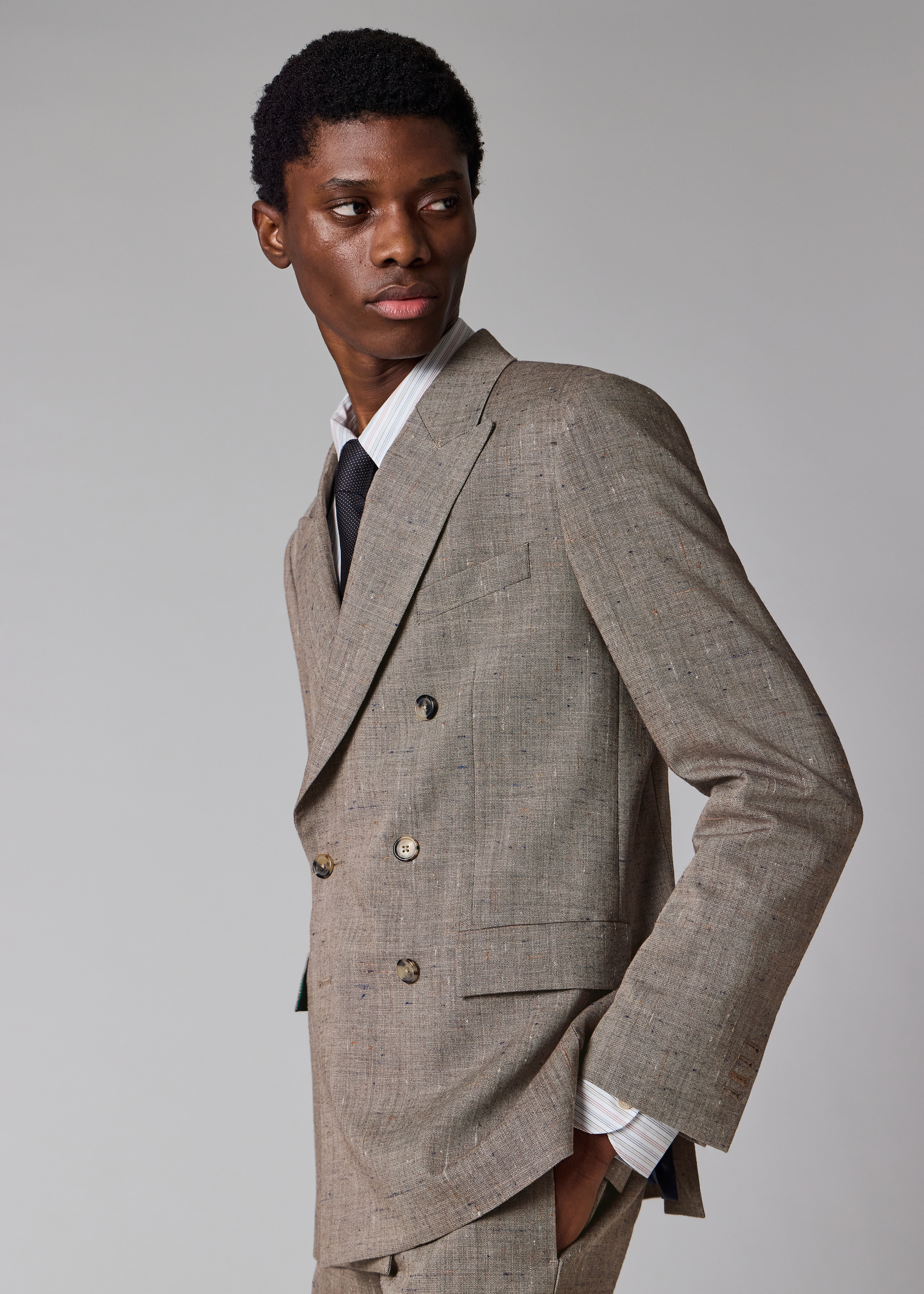 Men's Brown Flecked Wool-Viscose Double-Breasted Blazer