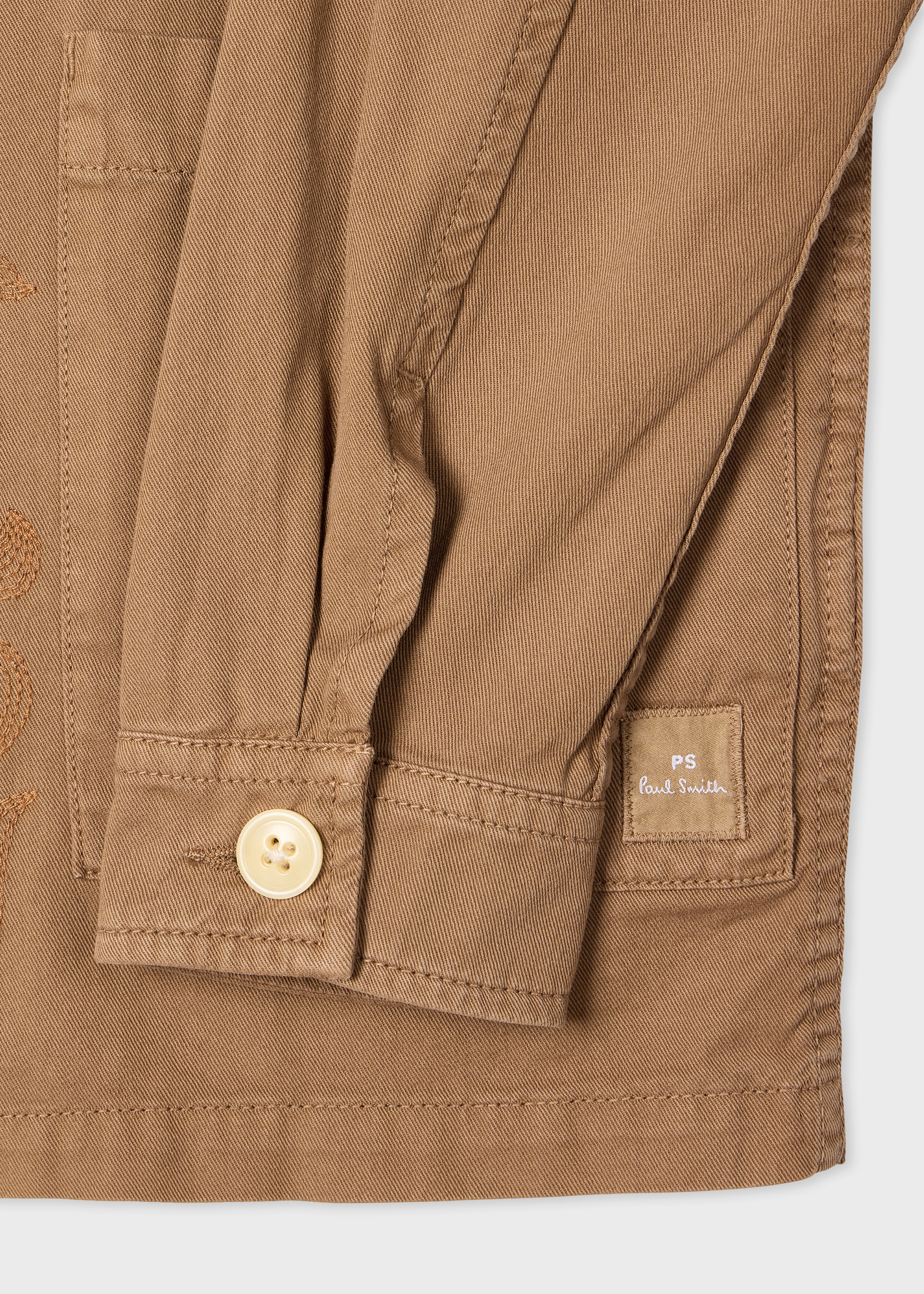 Men's Tan Embroidered-Floral Cotton Work Jacket
