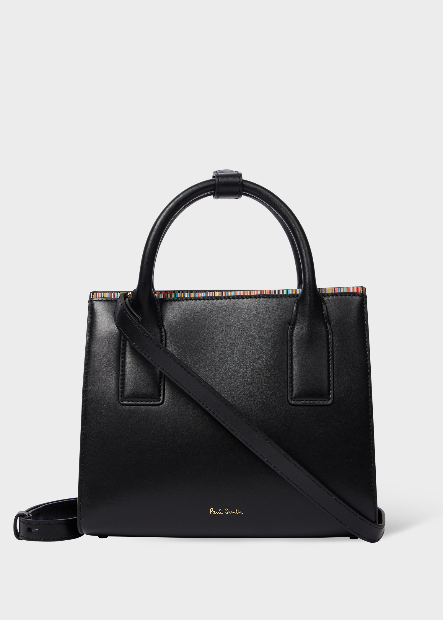Women's Black Leather 'Signature Stripe' Top Handle Bag Paul Smith