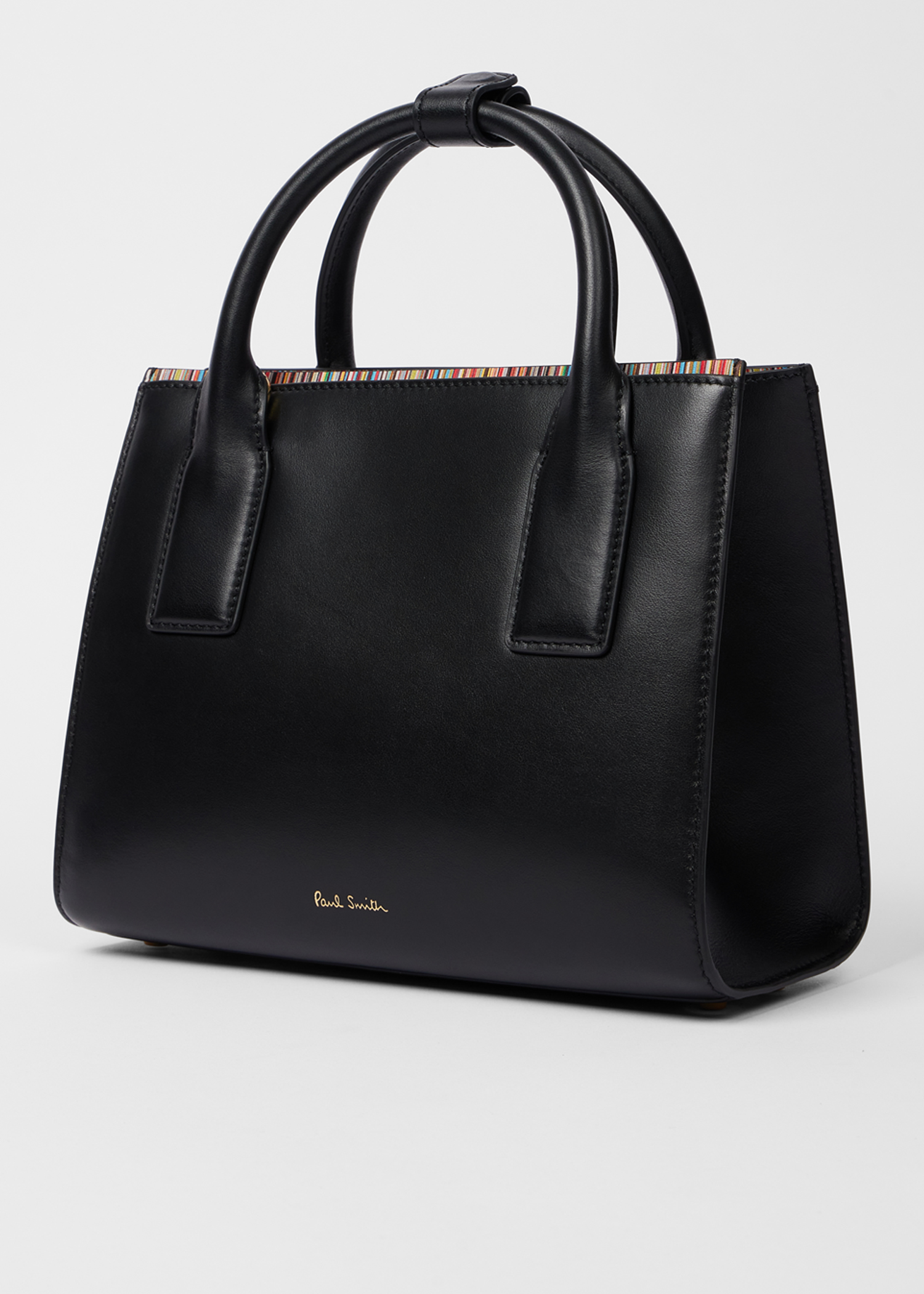 Women's Black Leather 'Signature Stripe' Top Handle Bag Paul Smith
