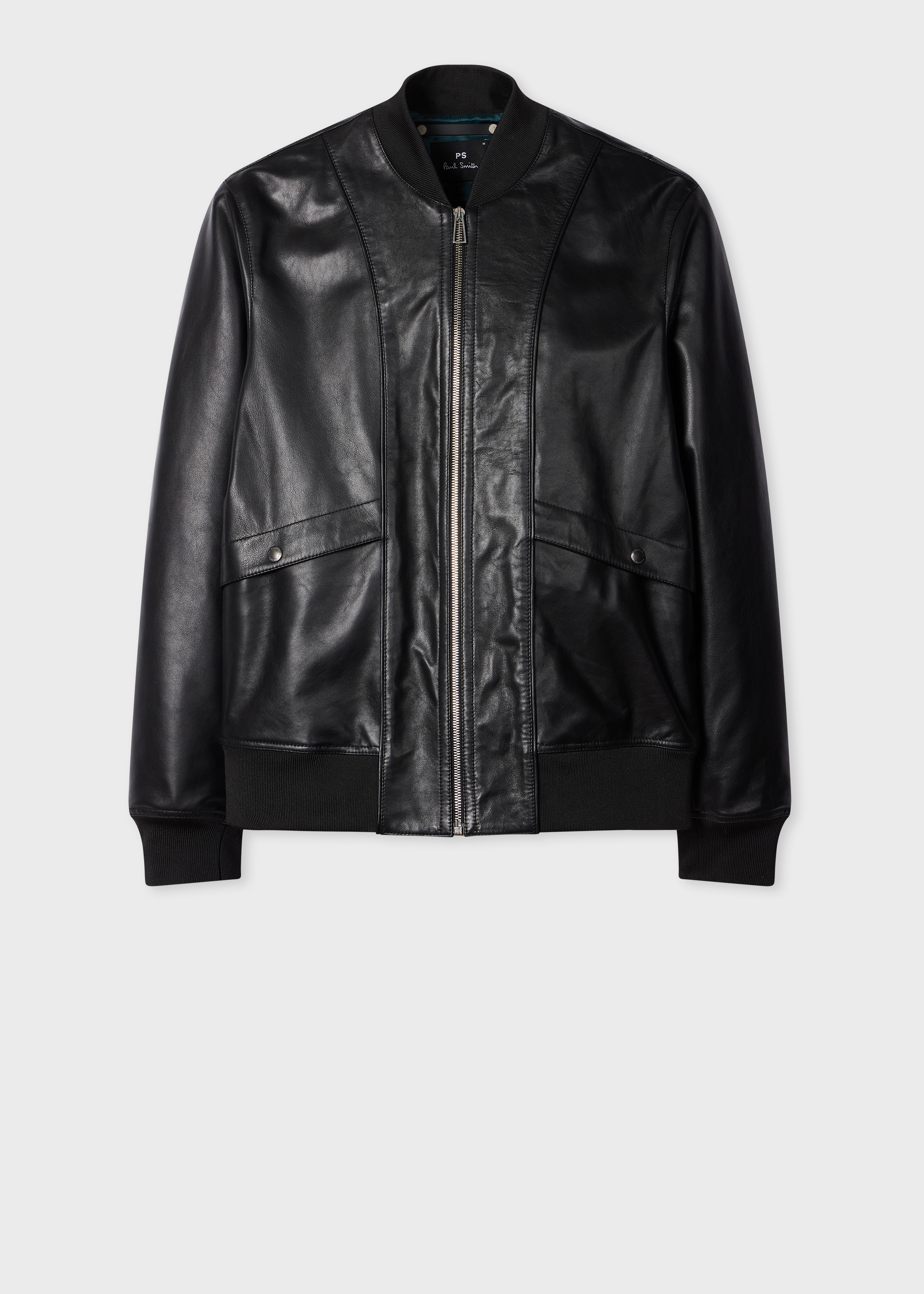 Men's Black Leather Zip-Front Bomber Jacket