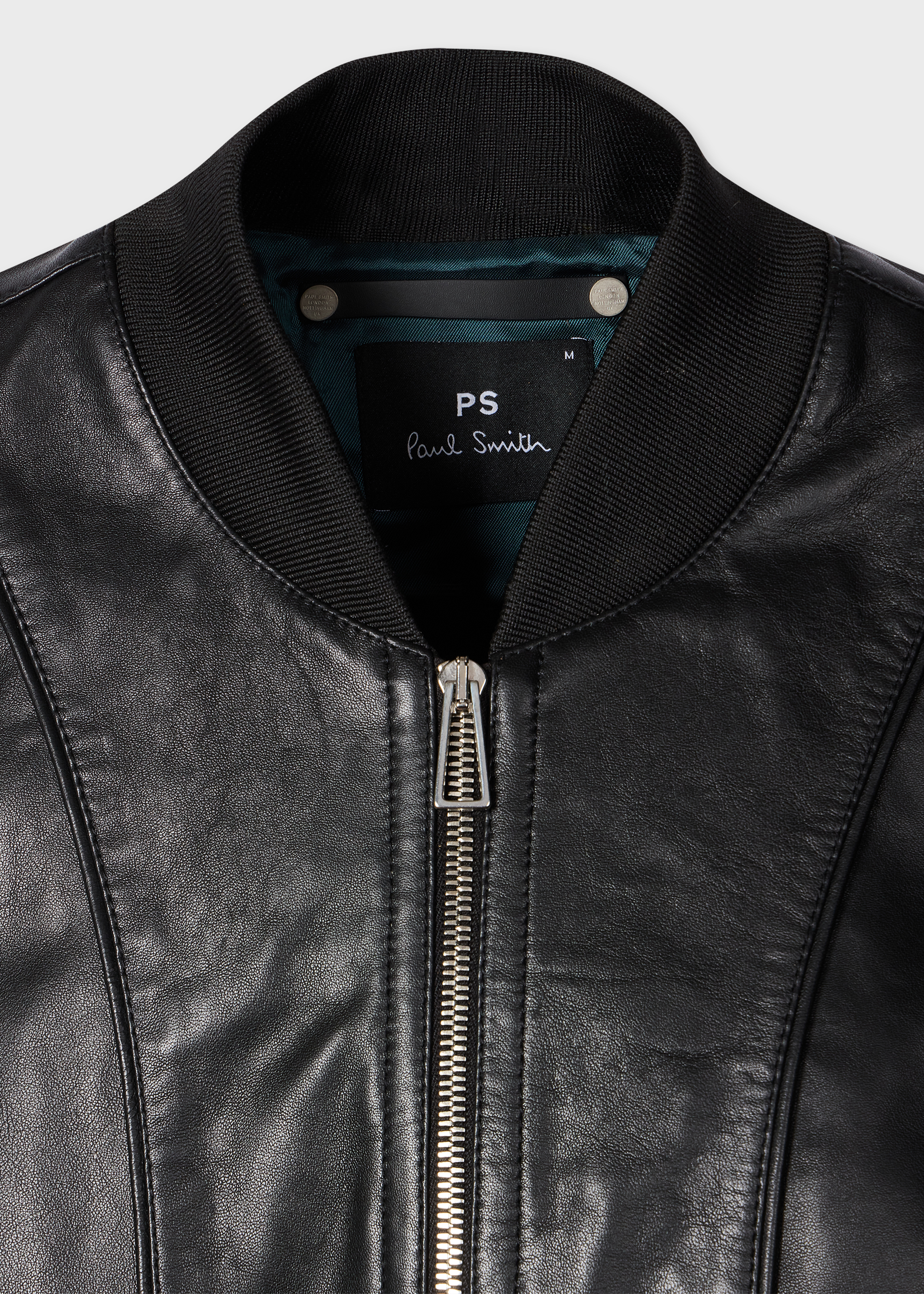 Men's Black Leather Zip-Front Bomber Jacket