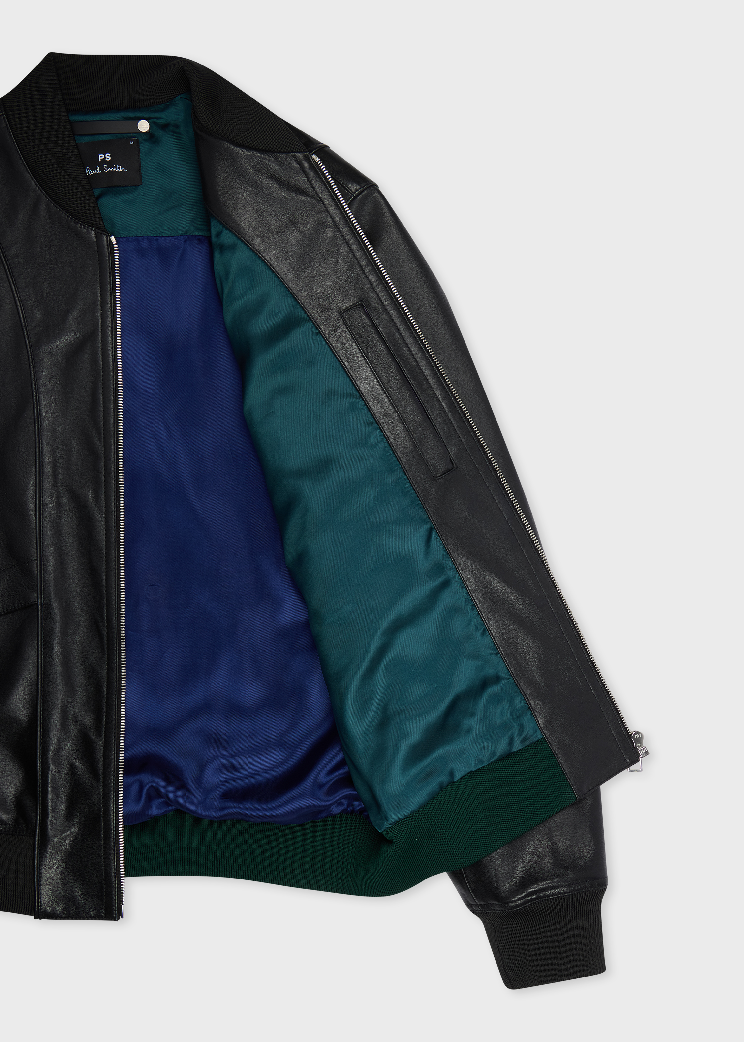 Men's Black Leather Zip-Front Bomber Jacket