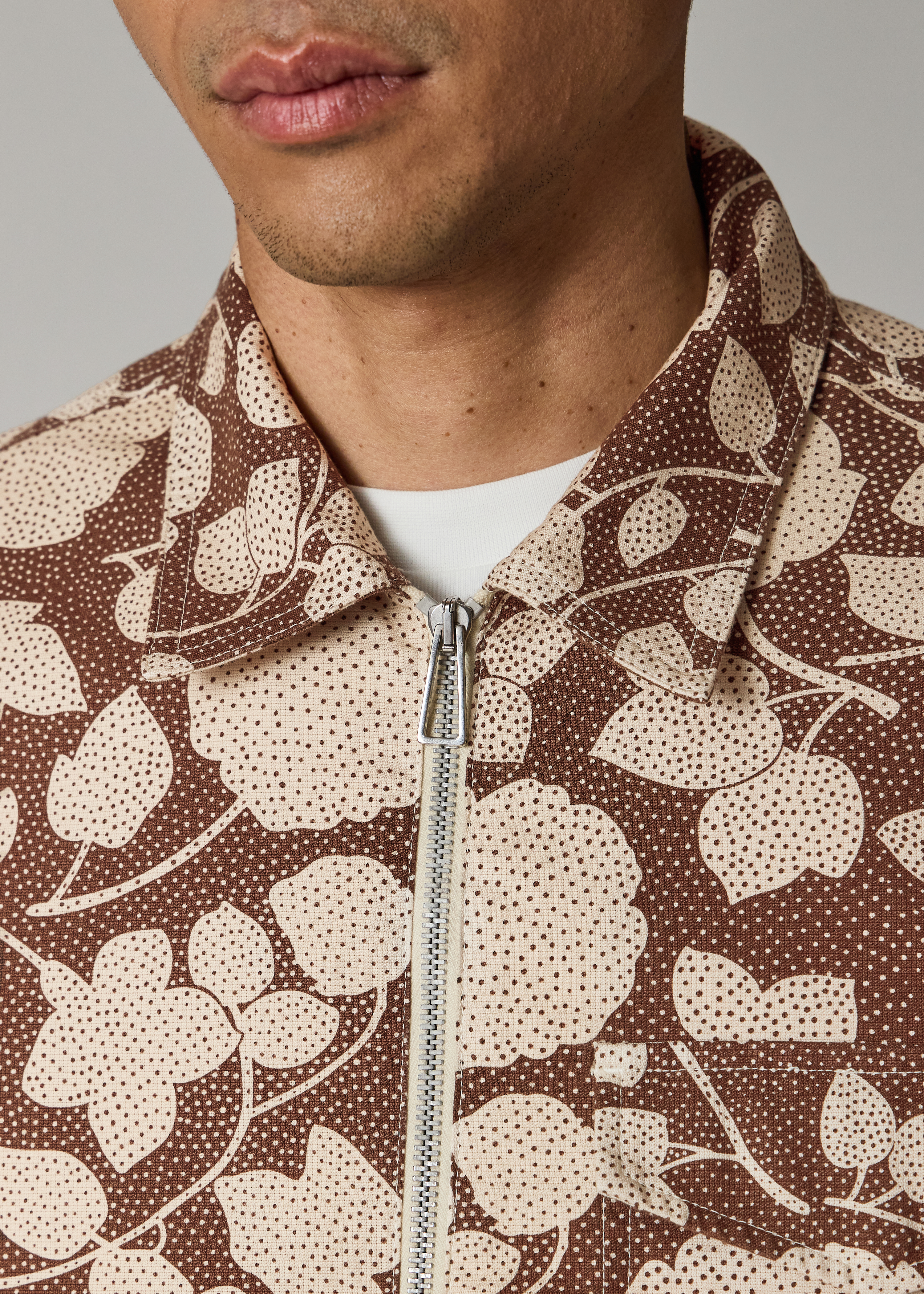PS Paul Smith Brown 'Perforated Floral' Cotton Zip Jacket | King's