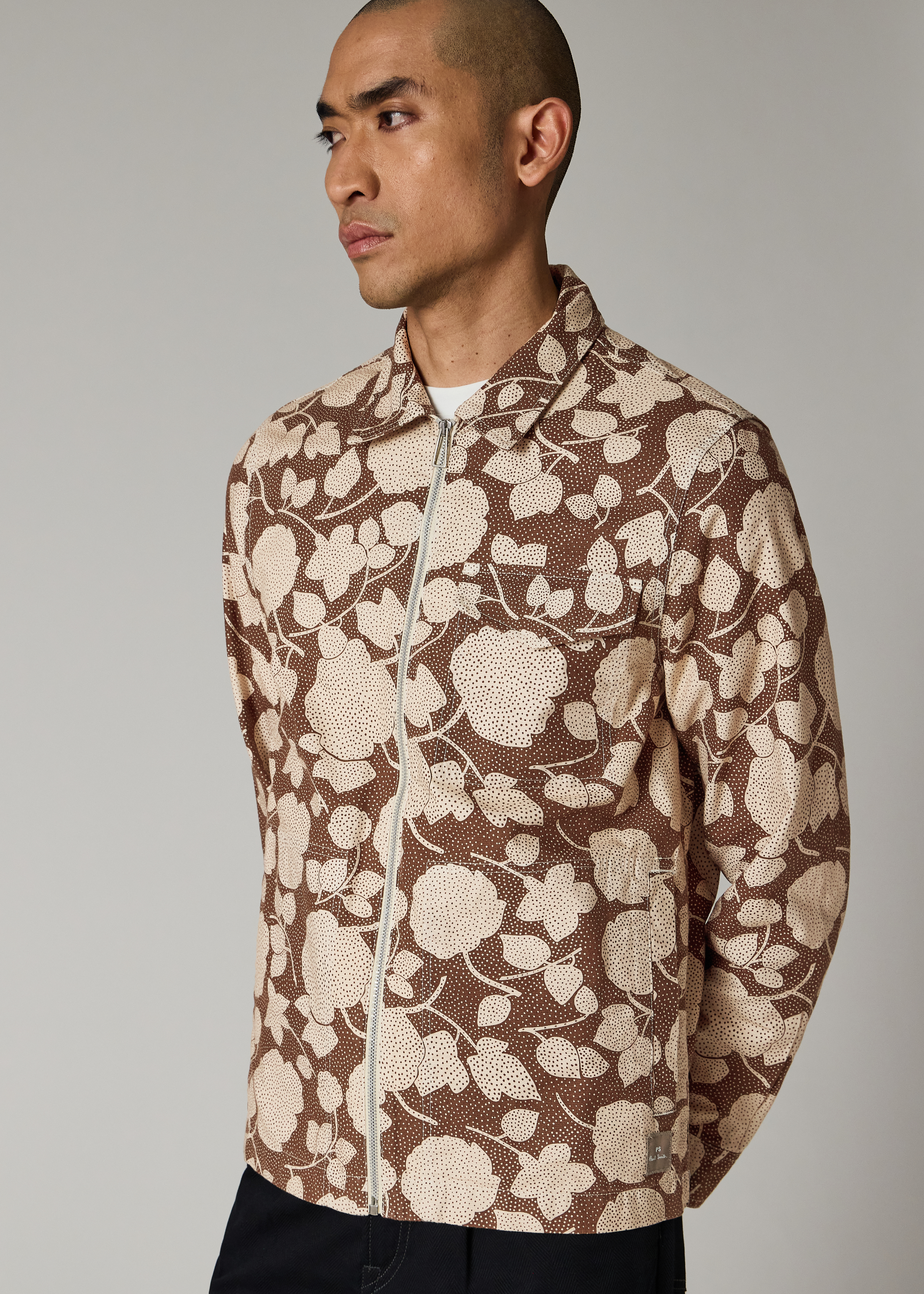 PS Paul Smith Brown 'Perforated Floral' Cotton Zip Jacket | King's
