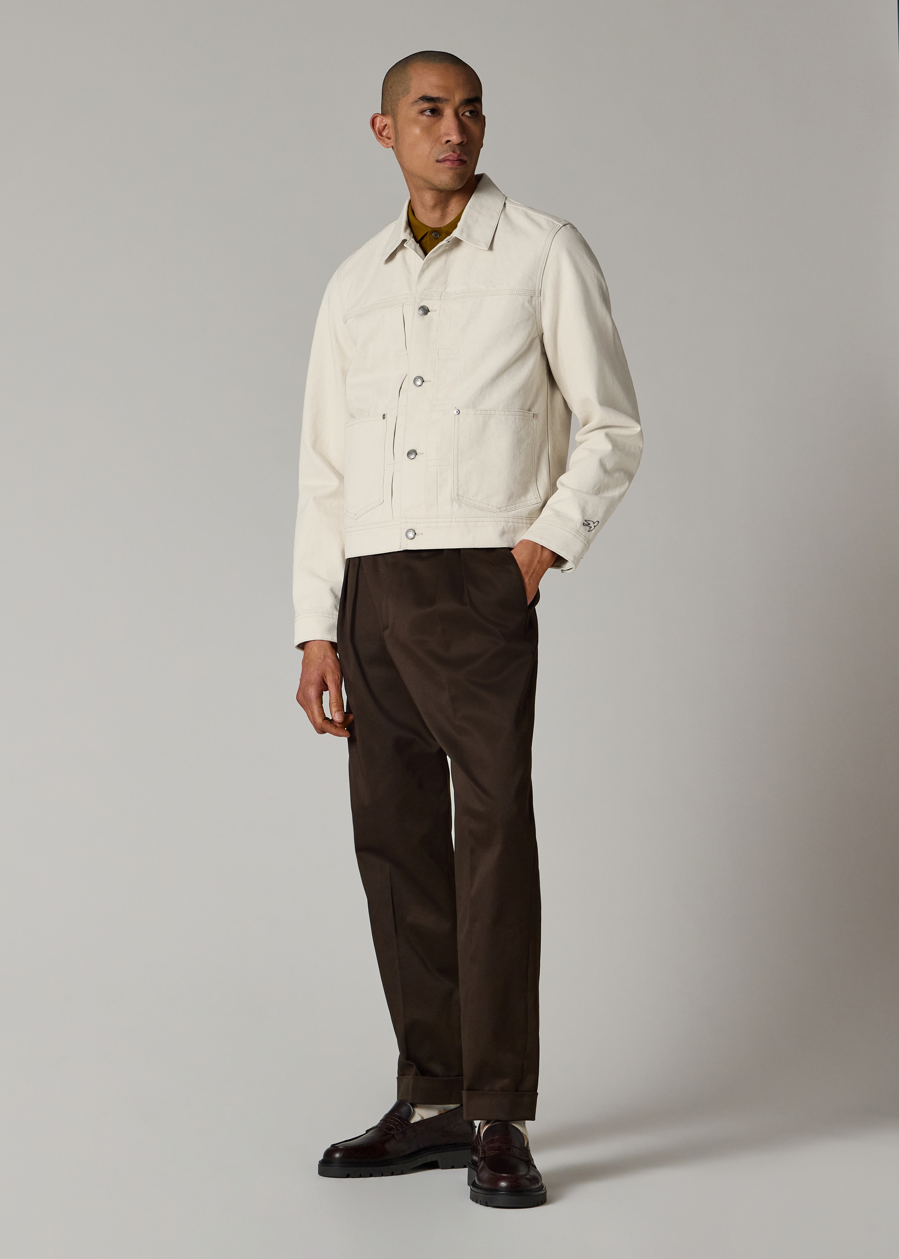 Men's Ecru Pleated Denim Jacket