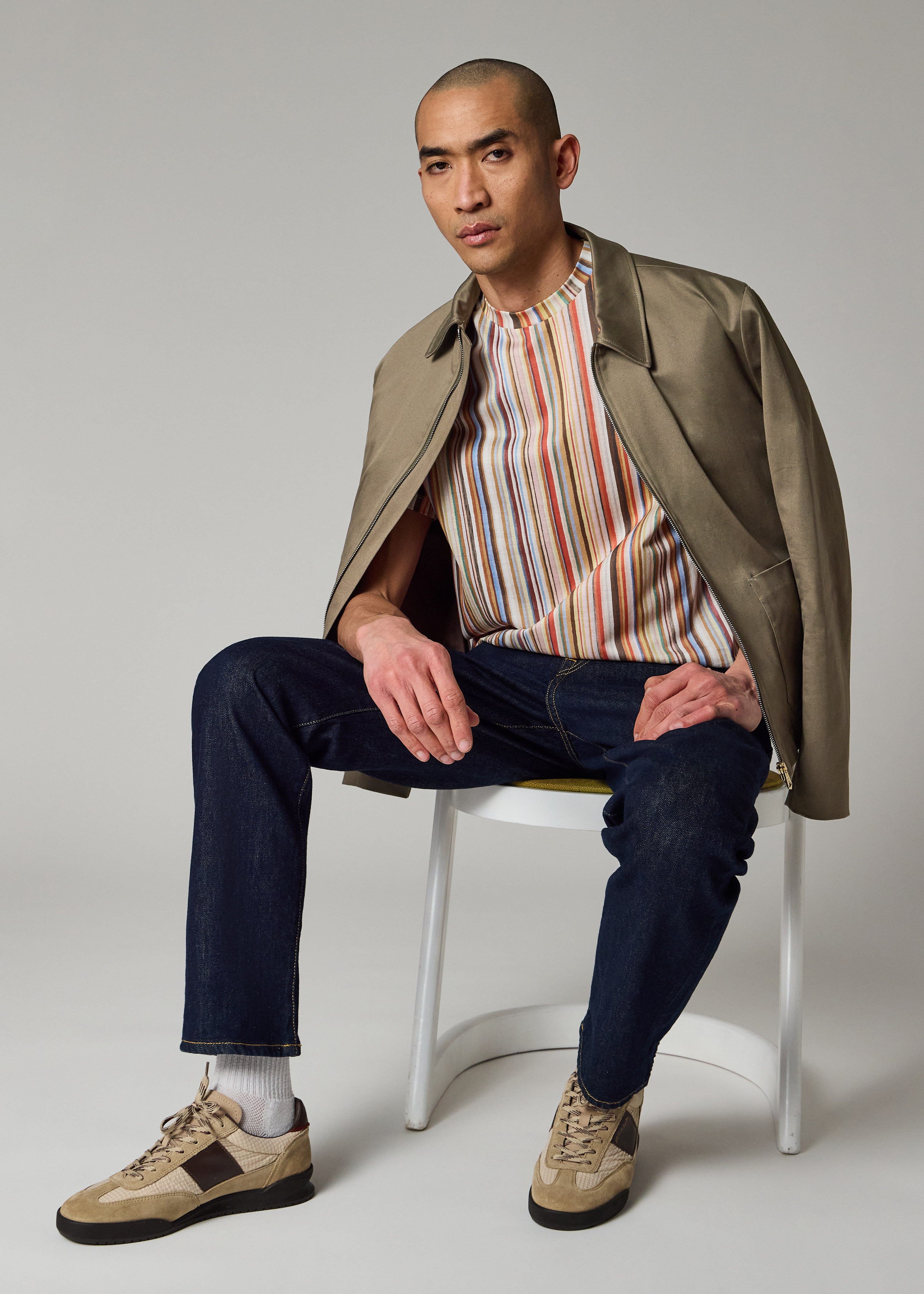 Taupe Stretch-Cotton Zip Jacket