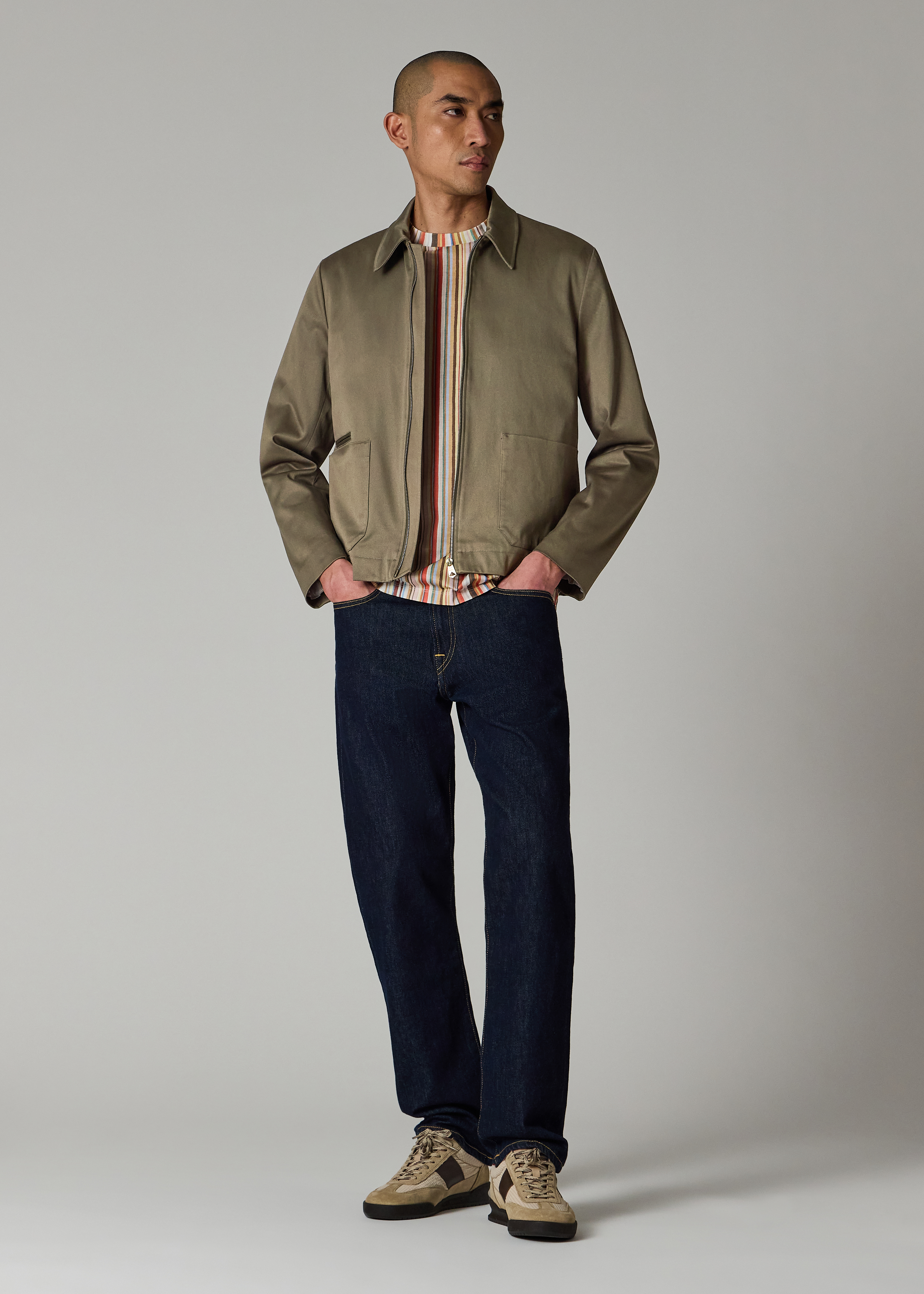 Taupe Stretch-Cotton Zip Jacket