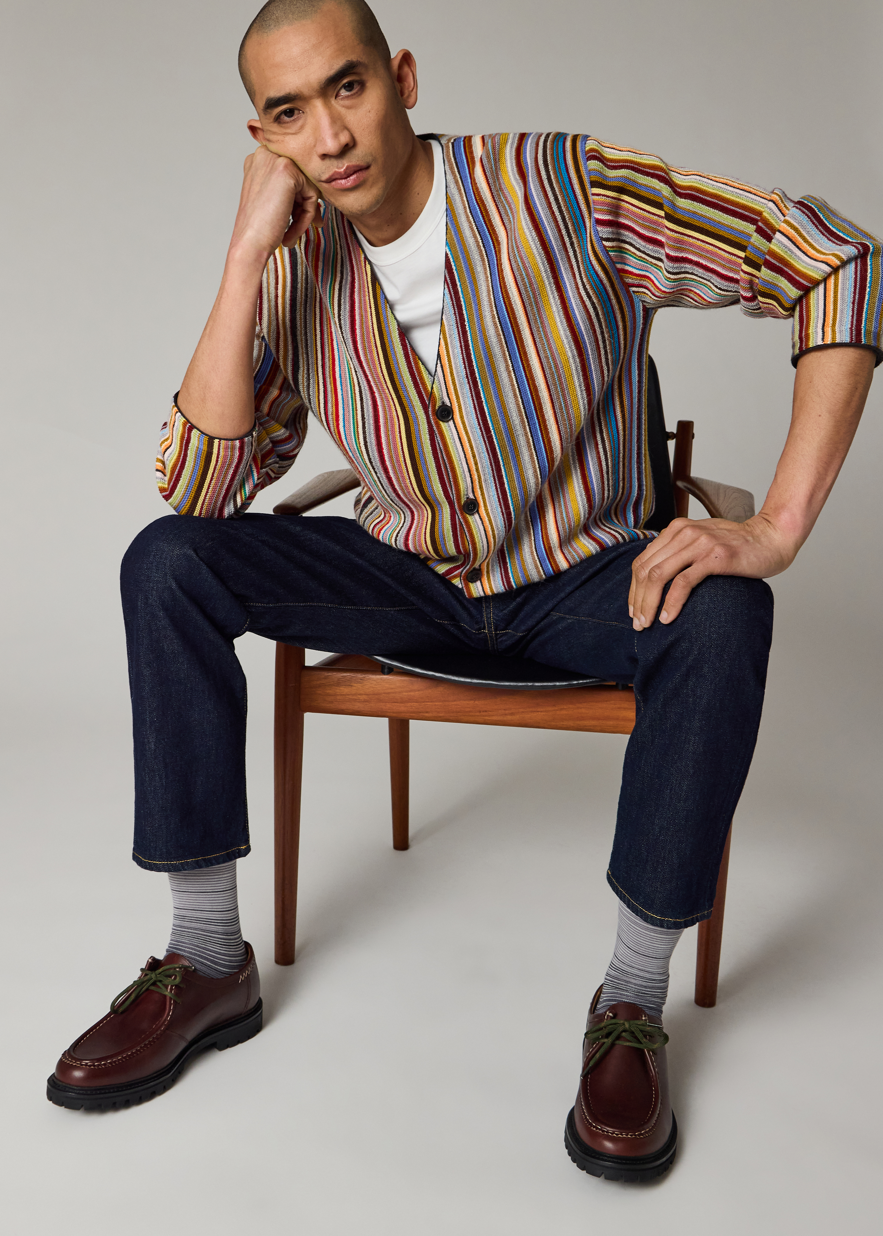 PS Paul Smith Blue Faded Stripe Merino Wool-Blend Cardigan