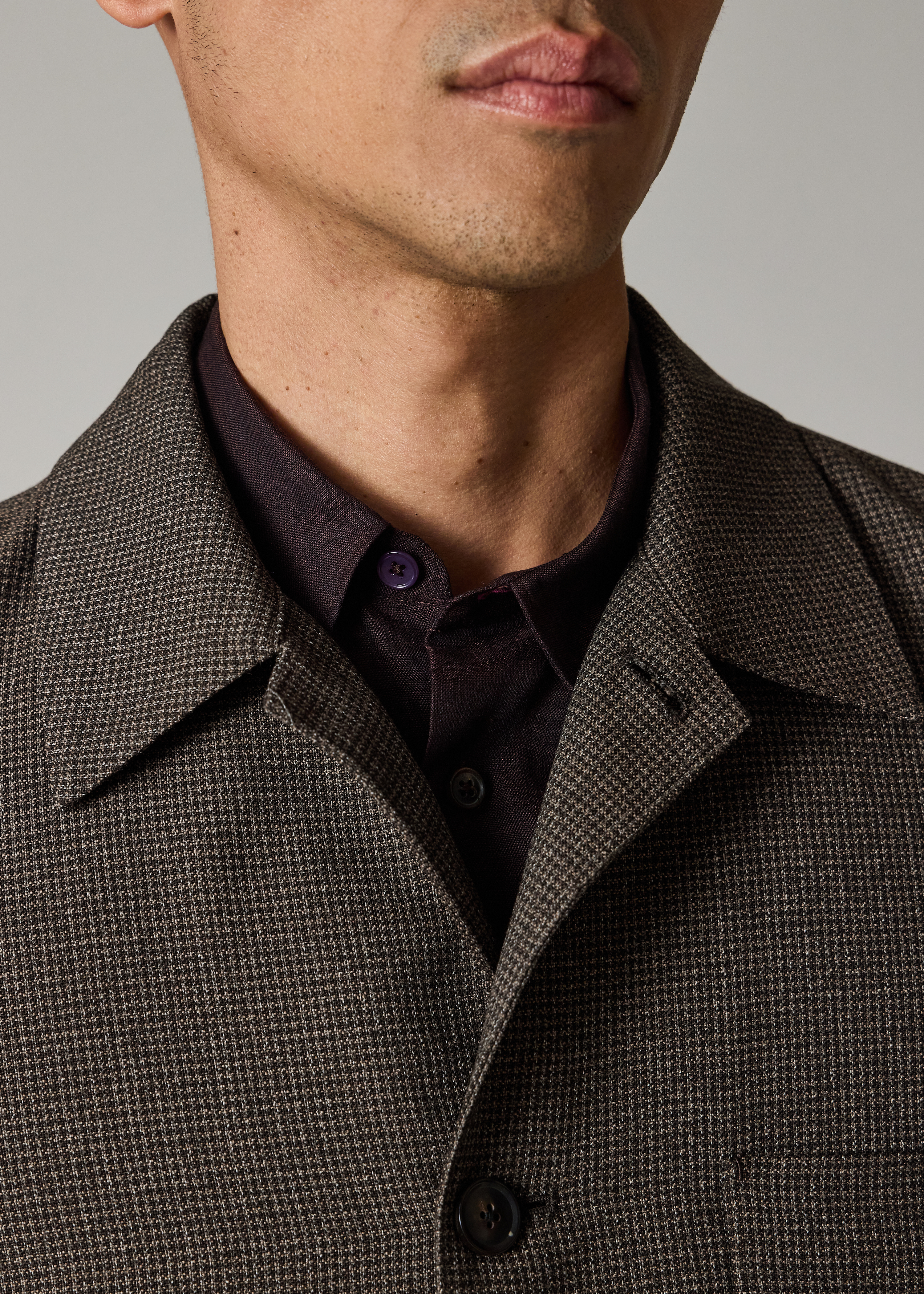 ジャケット・アウター PaulSmith Wool Gaba Check Leather Jacket Men's Brown Check Two-Ply Merino Work Jacket