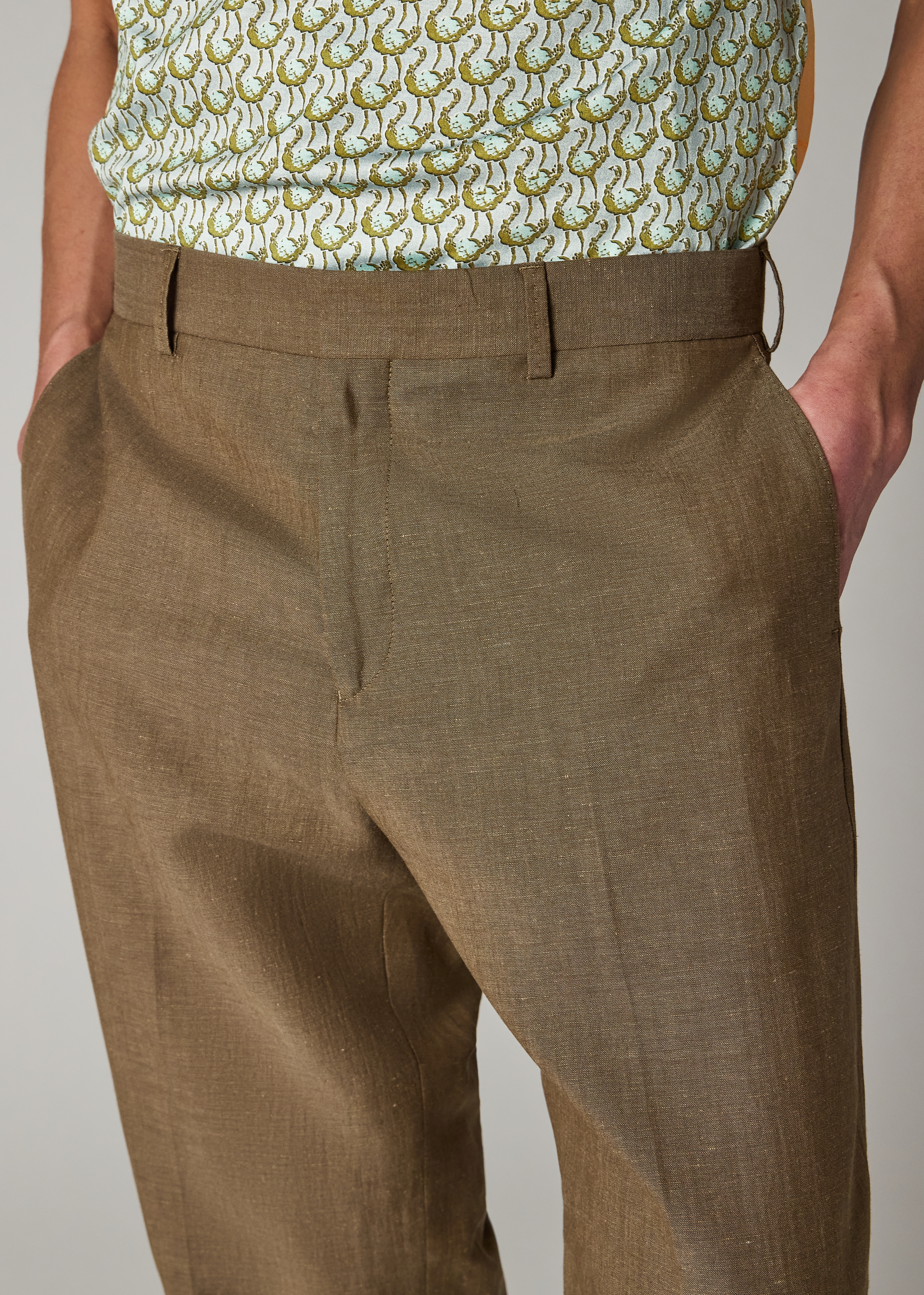 Straight-Fit Sand Brown Wool and Linen-Blend Trousers thumbnail 3