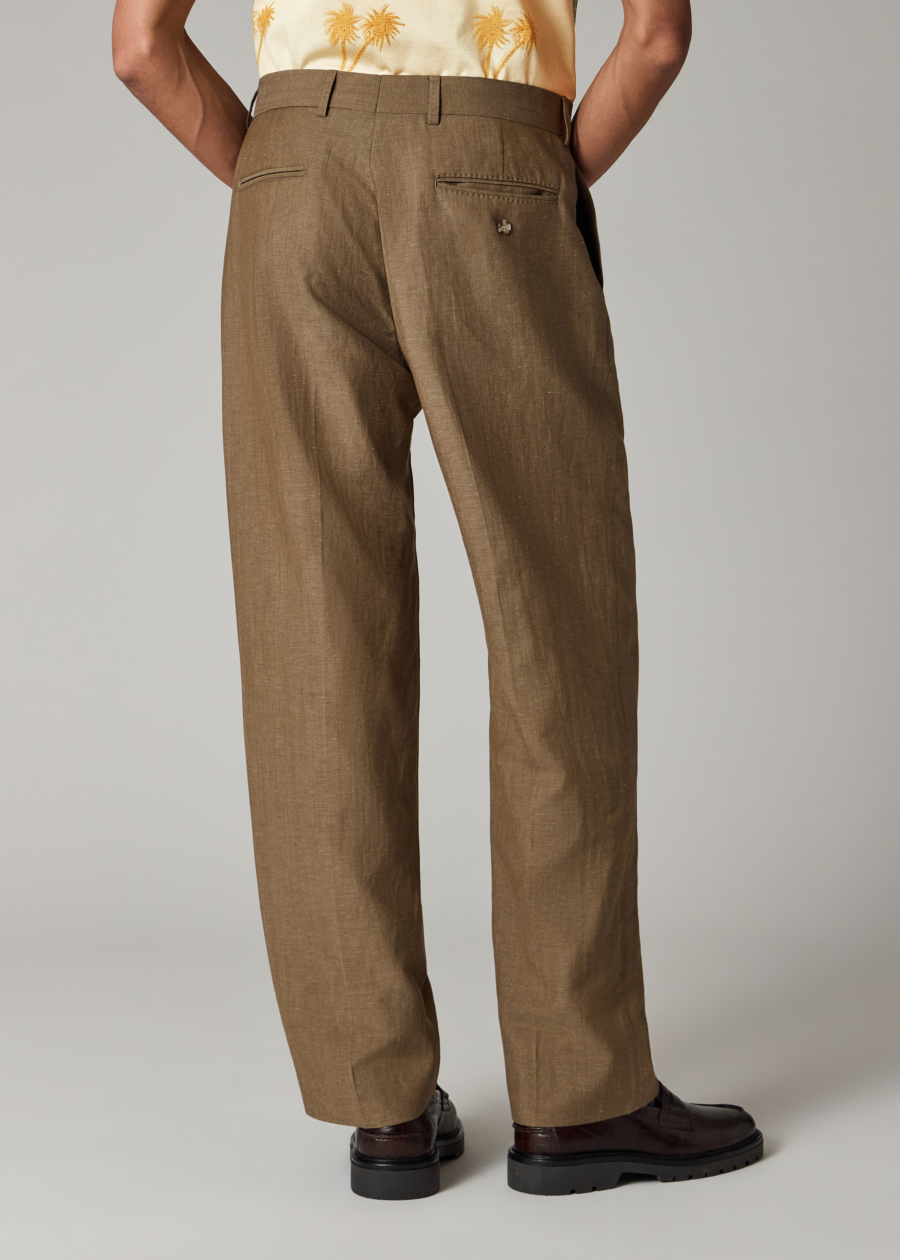 Straight-Fit Sand Brown Wool and Linen-Blend Trousers thumbnail 4