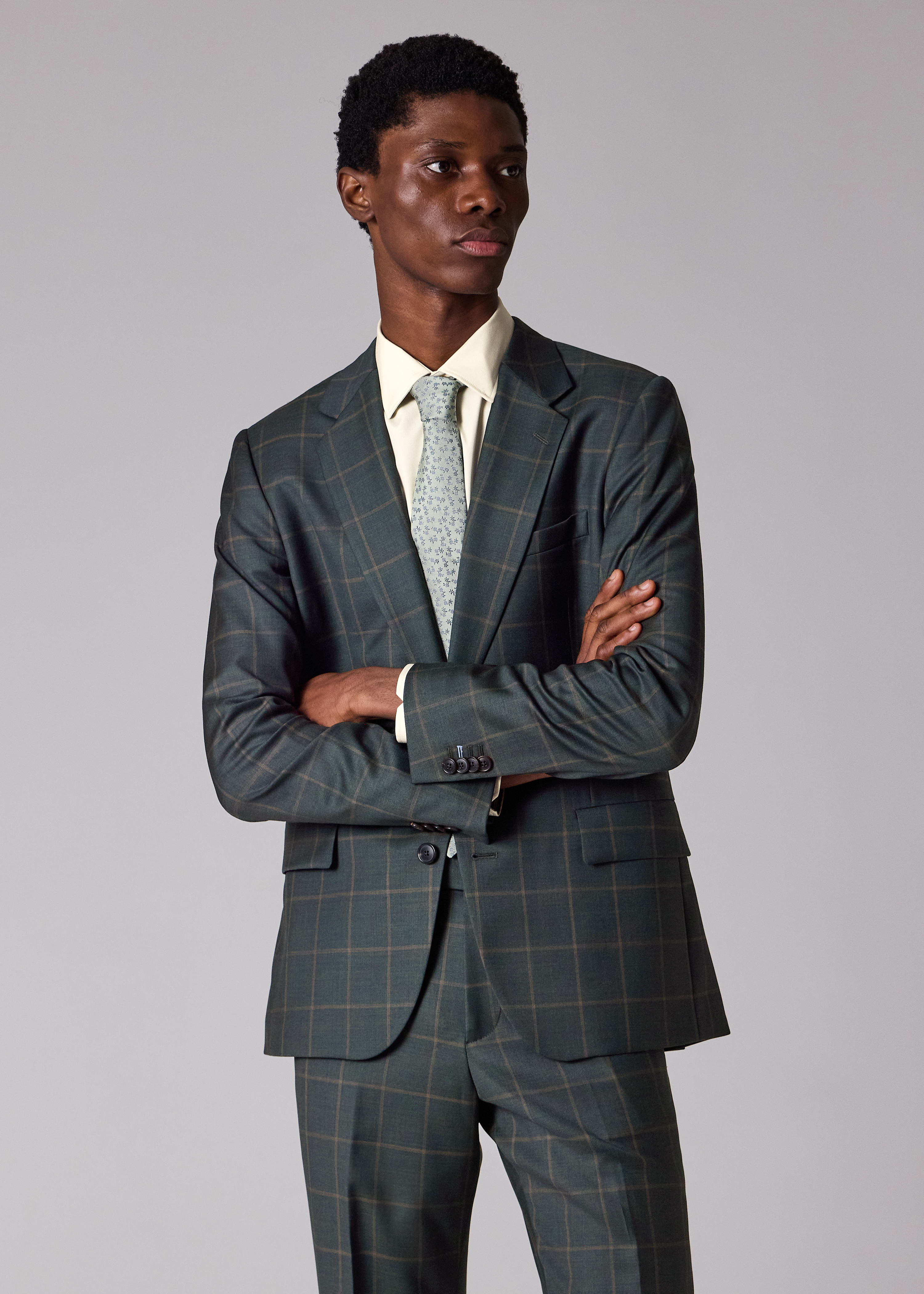 Paul Smith Woven In England メンズスーツ Paul Smith Classic-Fit Dark Green Windowpane Check Wool Suit
