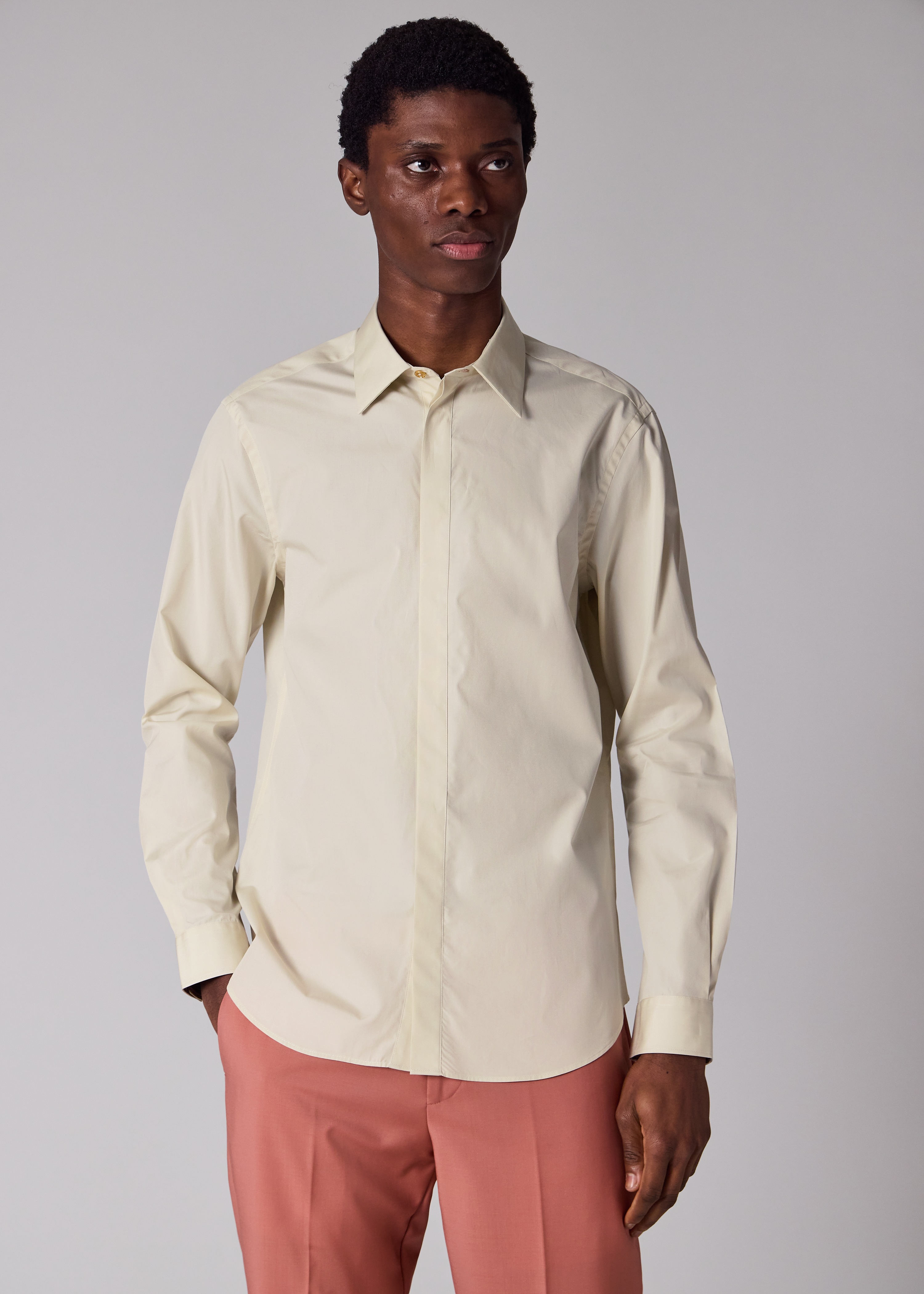 Men's Slim-Fit Ivory Cotton-Poplin Fly-Front Shirt