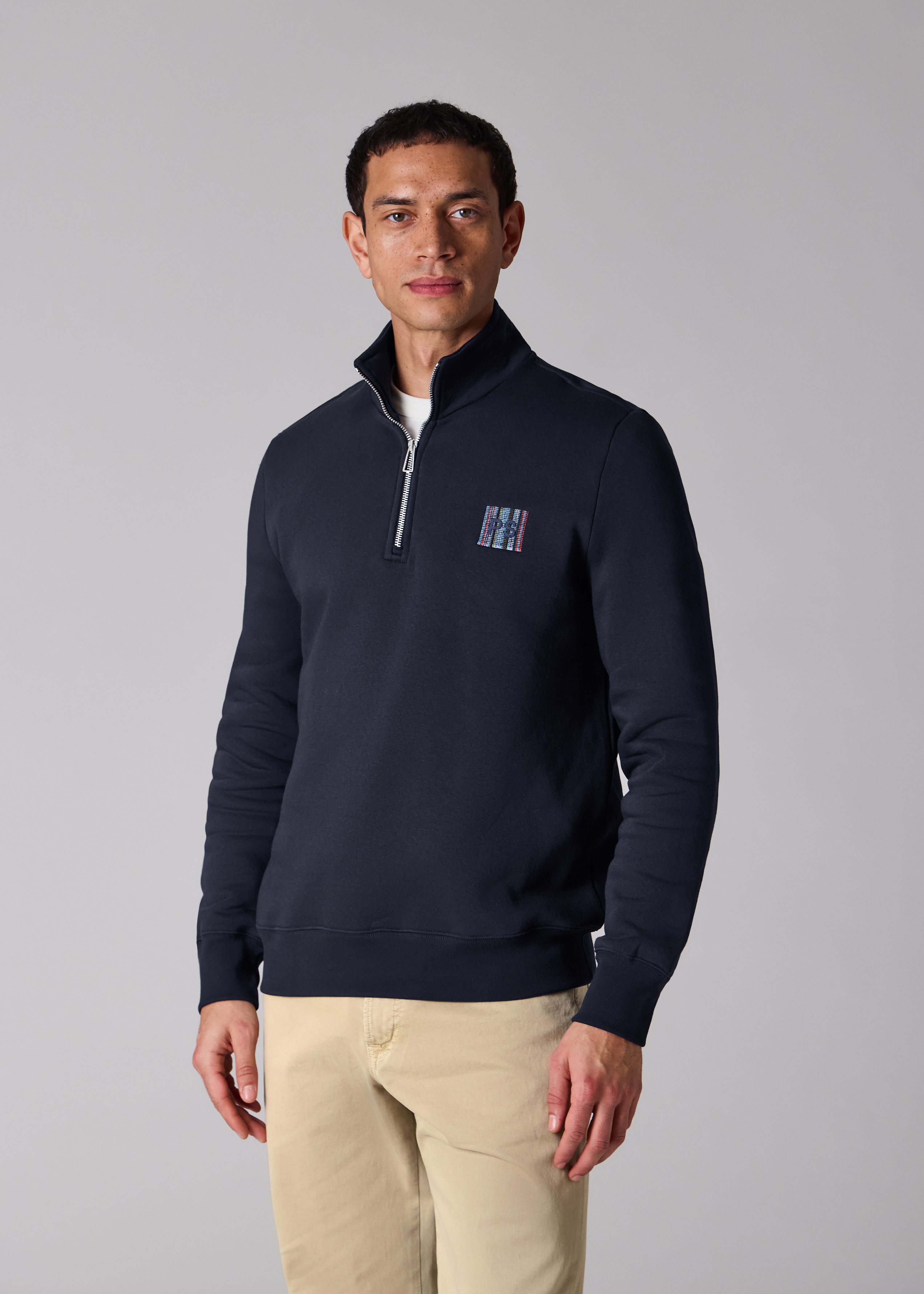 Men's Navy 'Stitch Stripe' Zip Funnel Neck Sweatshirt