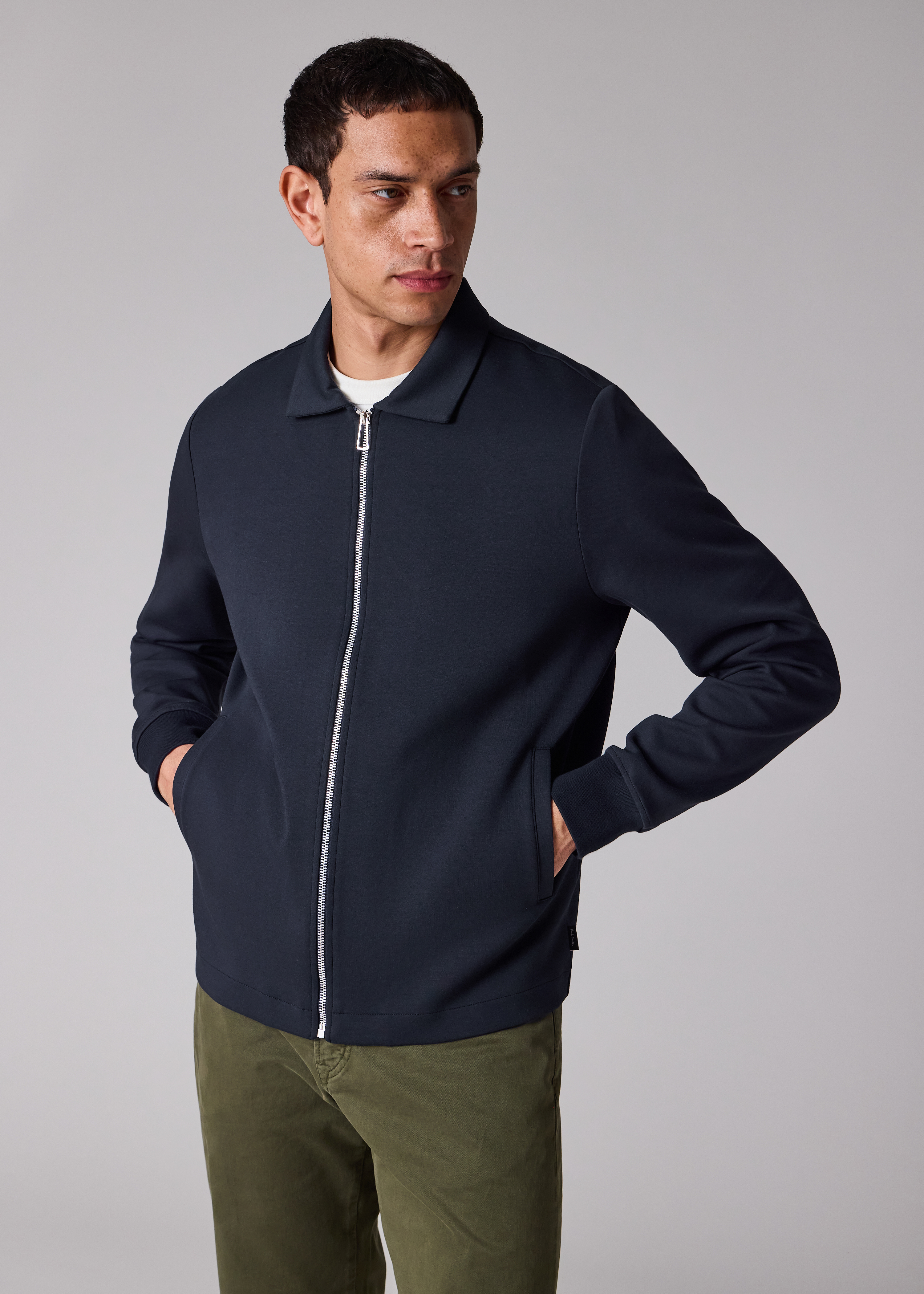 Men's Navy Double-Face Jersey Zip-Front Sweatshirt