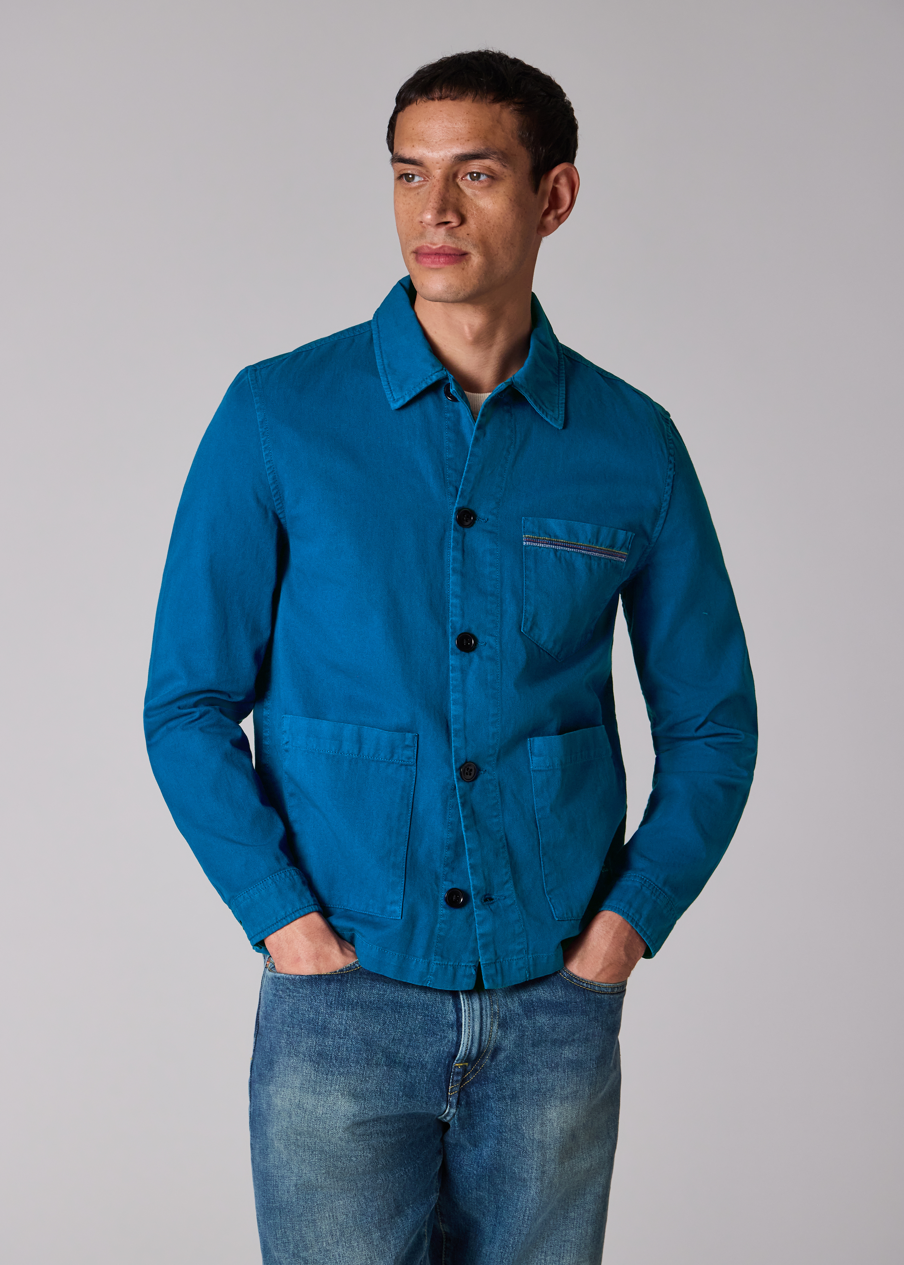 ジャケット・アウター 90s paul smith stitch embroidery jacket PS Paul Smith Ocean Blue Cotton-Twill 'Stitch Stripe' Work Jacket
