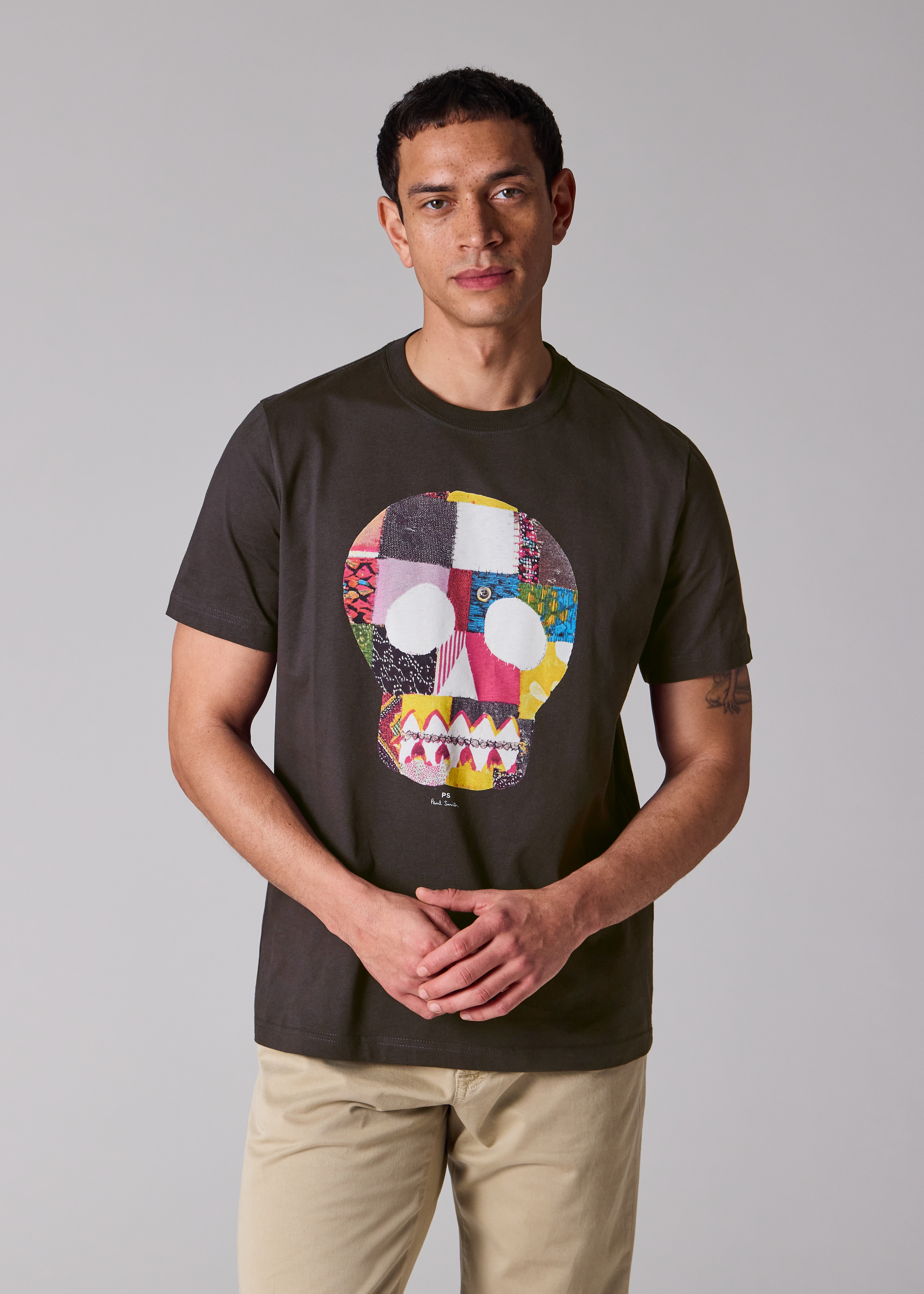 Men's Charcoal Grey 'Fabric Skull' Print T-Shirt
