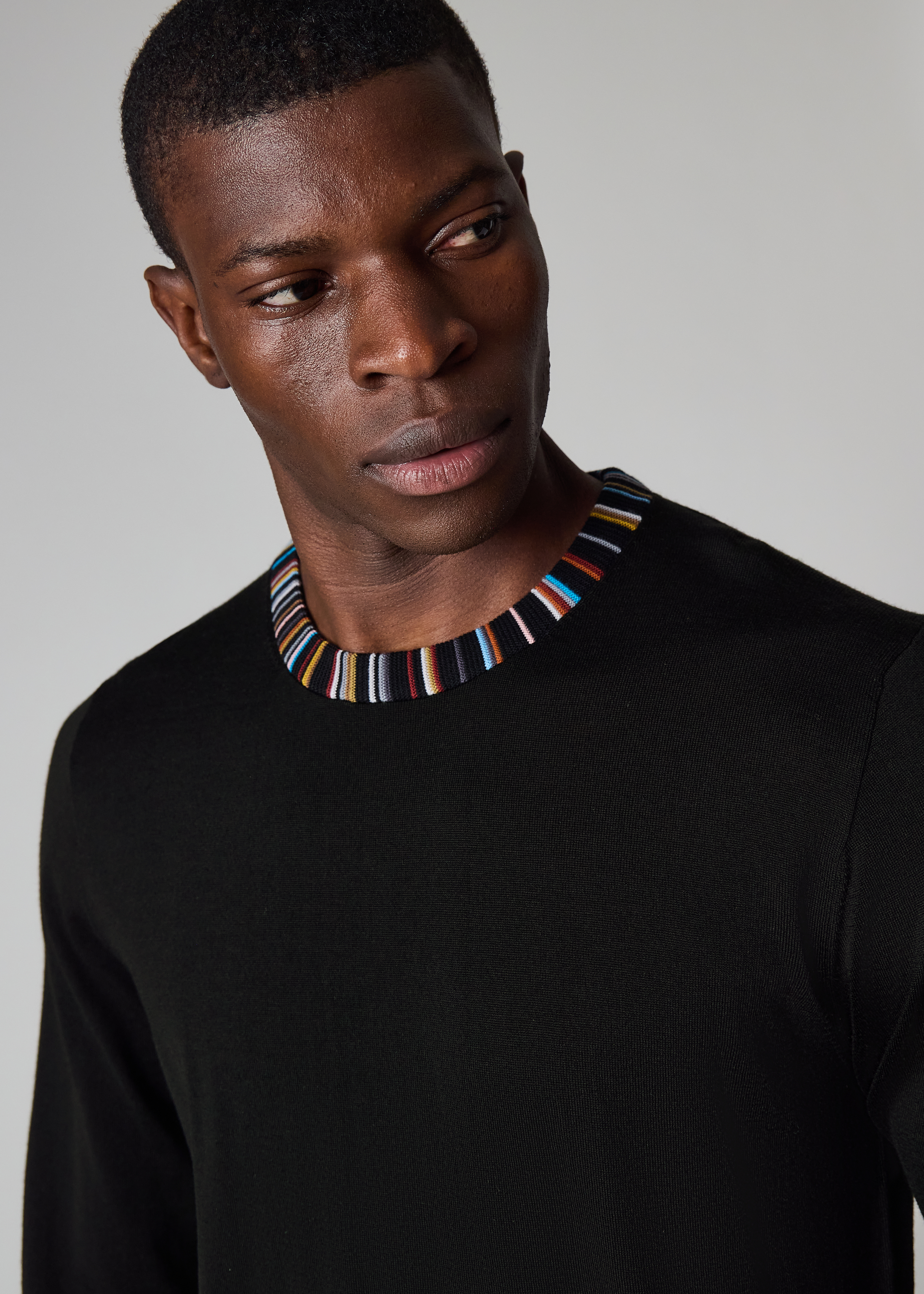 Paul Smith Black Merino Wool 'Signature Stripe' Collar Sweater