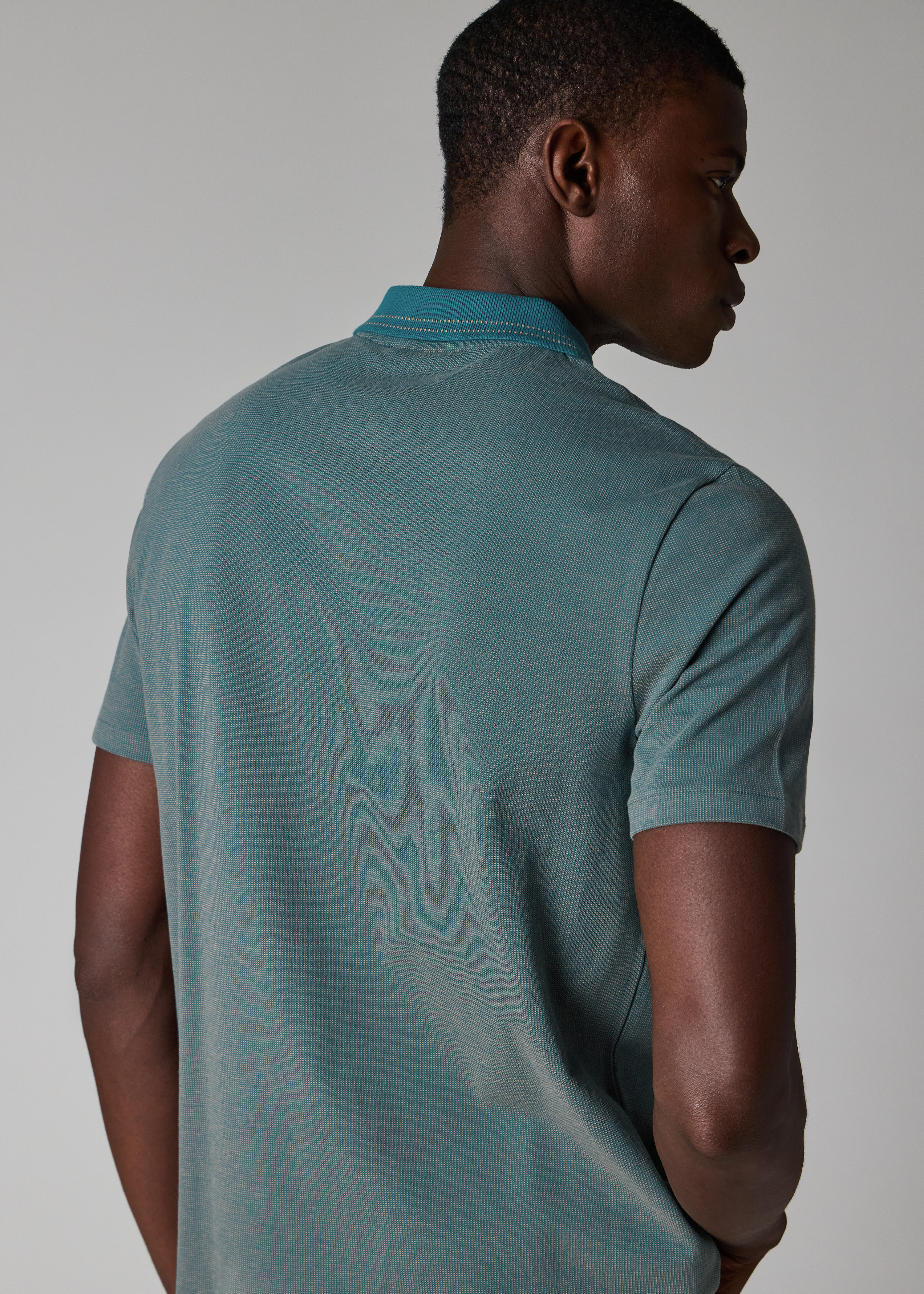 Men's Teal Cotton Jacquard Zip-Neck Polo Shirt