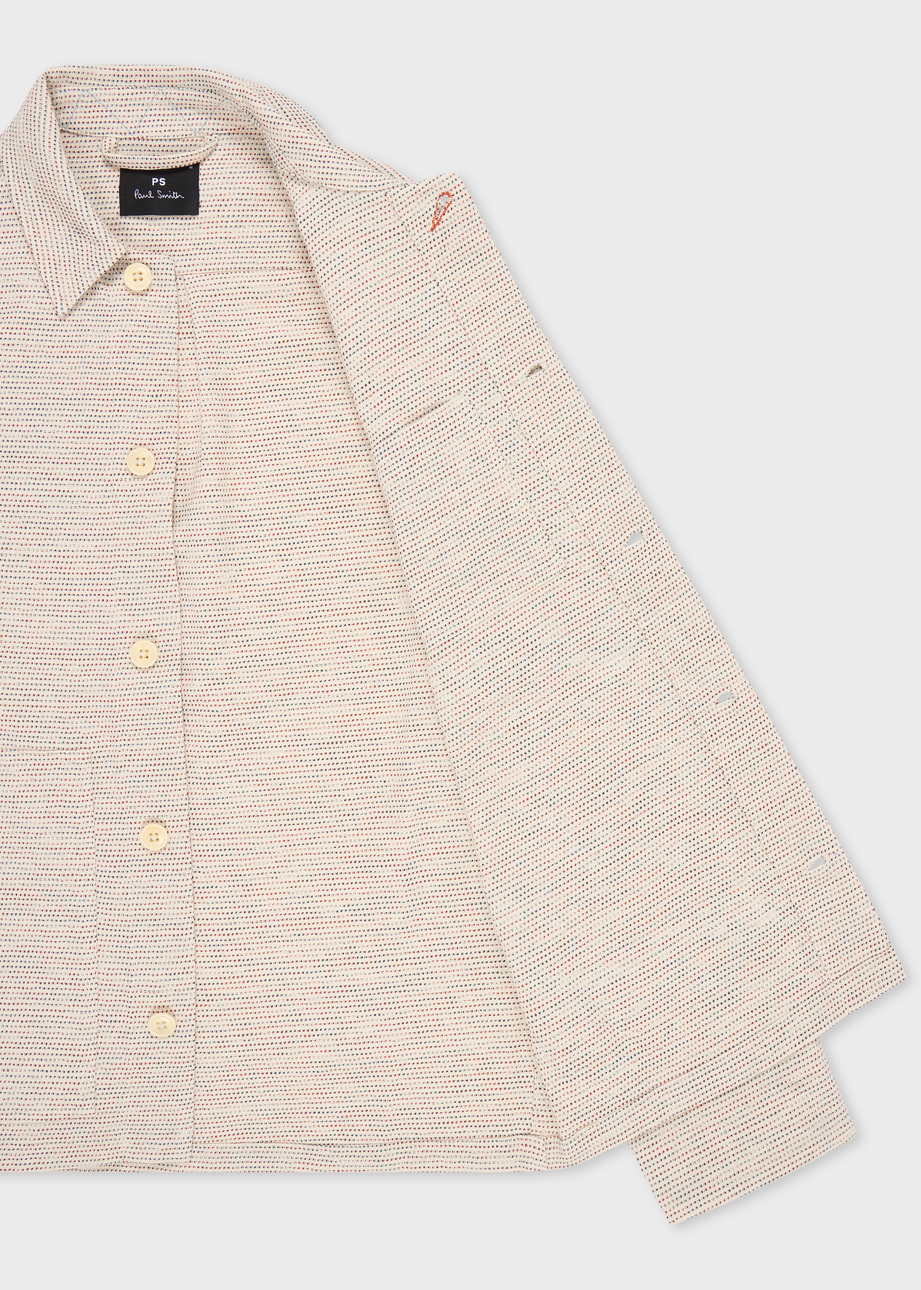 Men's Ecru Multi-Textured Cotton Work Jacket Men's Ecru Multi-Textured Cotton Work Jacket