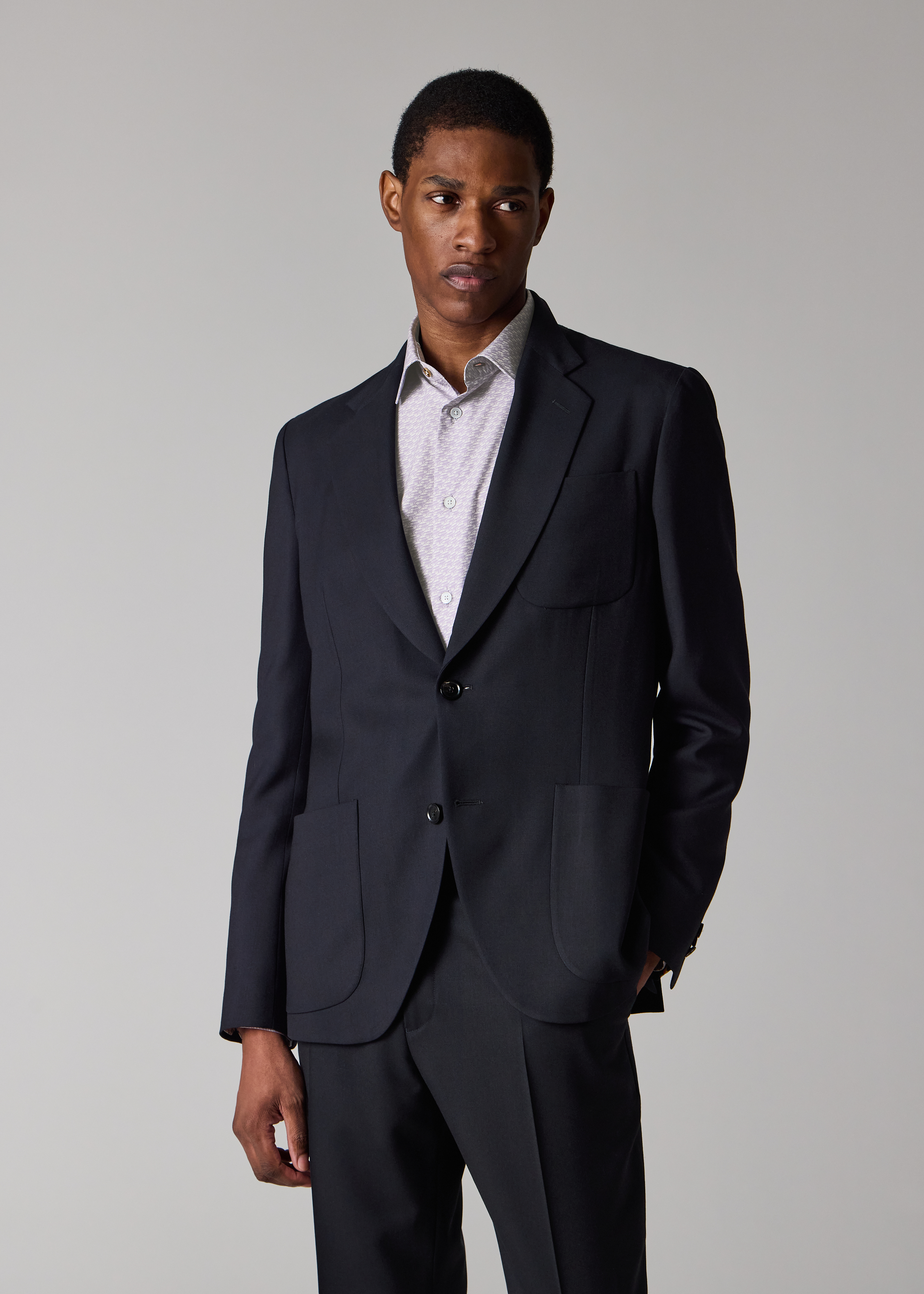 A Suit To Travel In - Navy Wool Patch-Pocket Blazer thumbnail 3