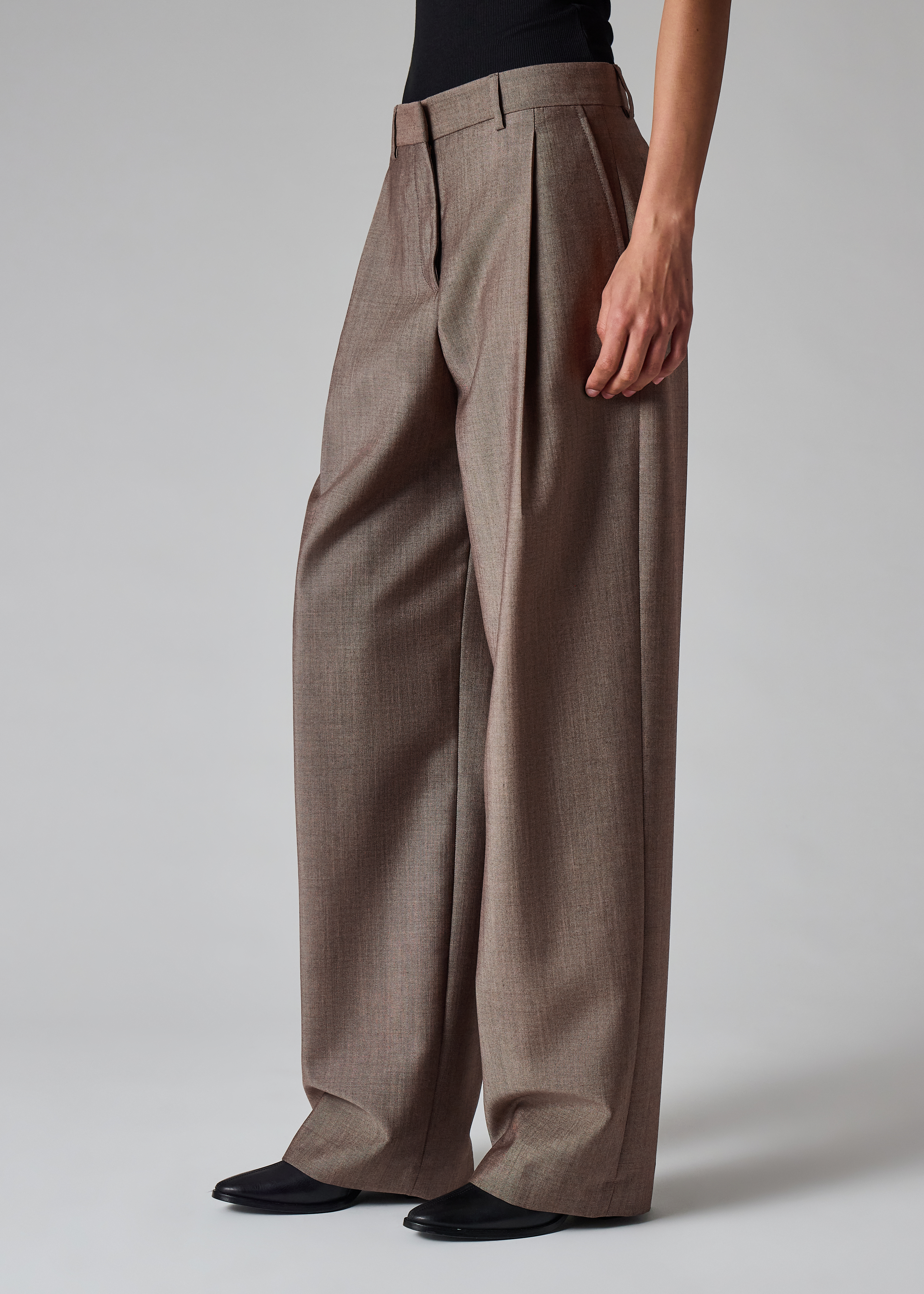 Paul Smith Brown Wool Gabardine Wide Leg Trousers | King's Cross