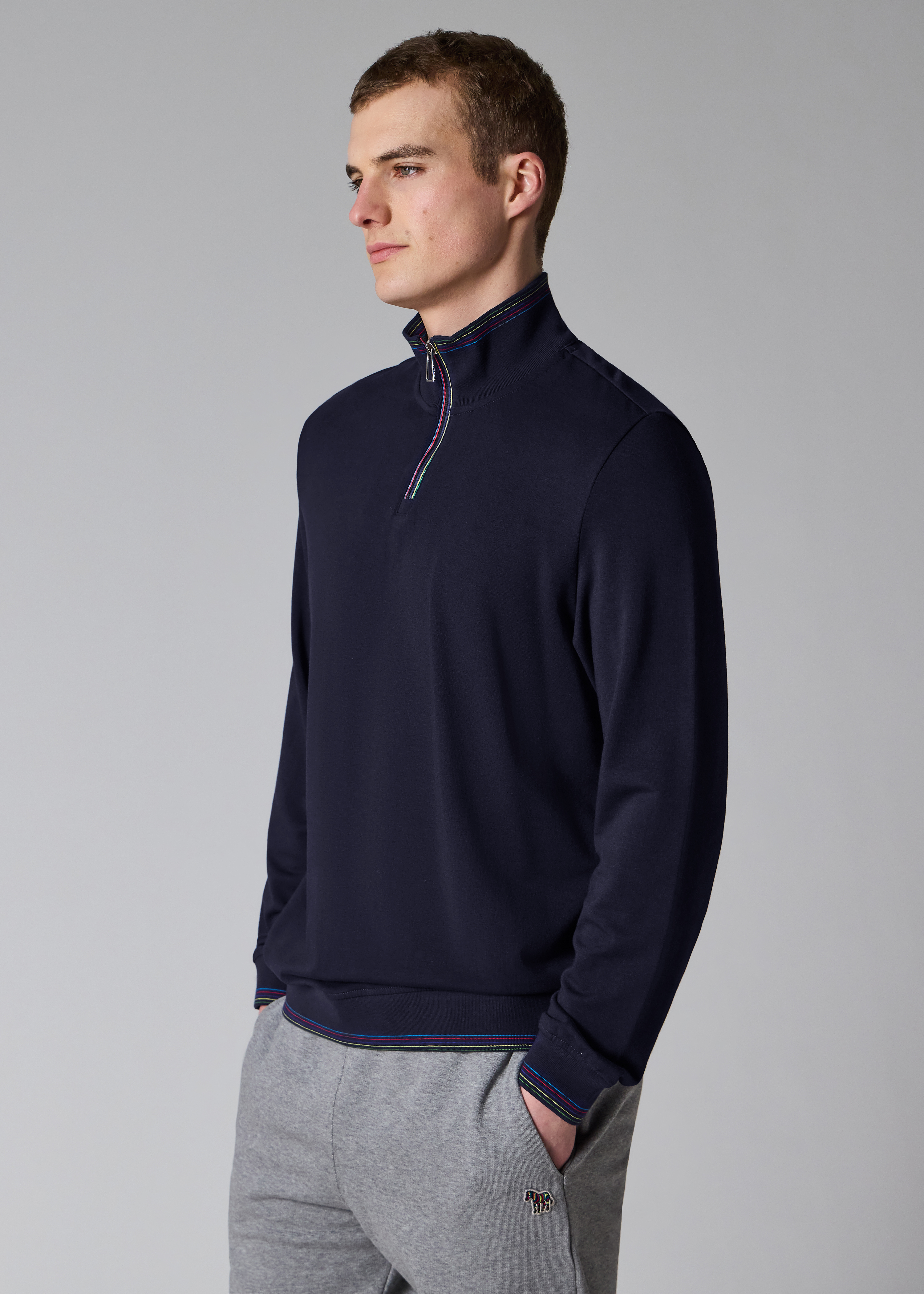 PS Paul Smith Navy Cotton-Blend 'Sports Stripe' Quarter Zip